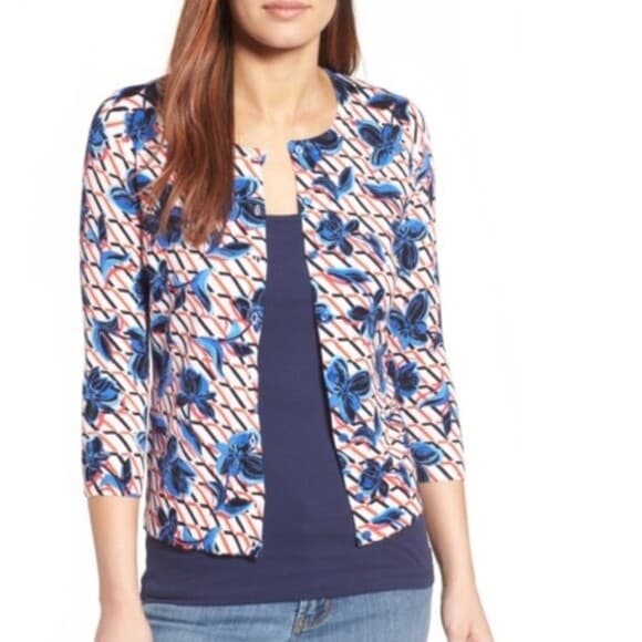 NWT Halogen Thema Floral Cardigan Viscose Blend 3/4 Sleeve Multicolor Sz.M $46