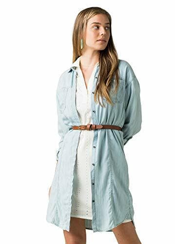 NWT Prana Doryan Vintage Blue Chambray Shirt Dress Roll-Tap Sleeve Women XL $89