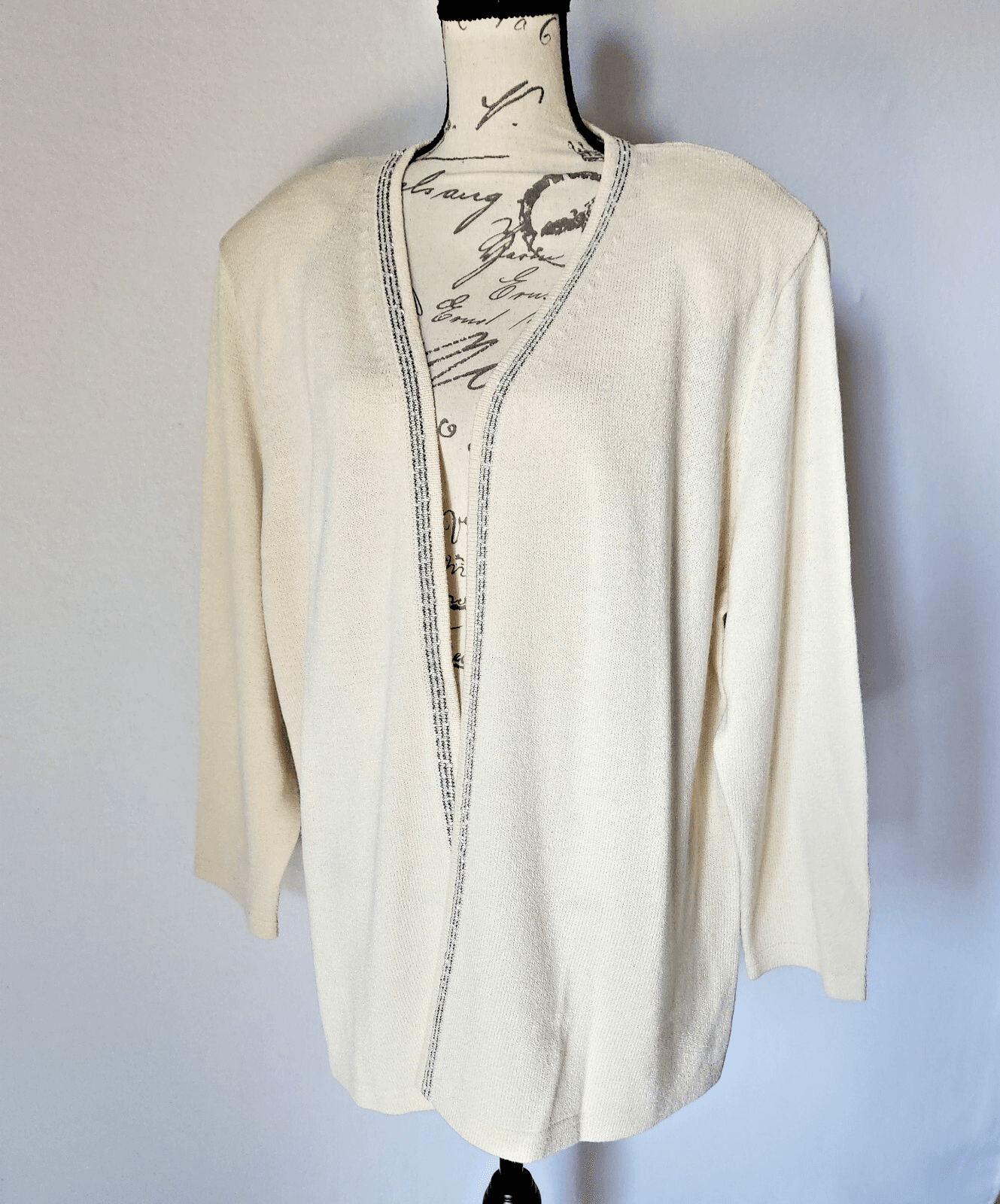 NWT Vintage Elana by Tanner Wool Blend Open Front Cardigan Ivory Women 3X