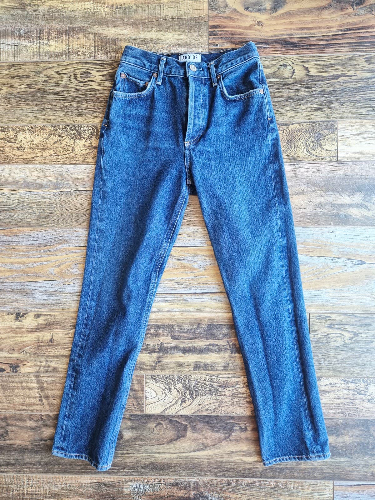 AGOLDE Remy High Rise Straight Leg Button-Fly Jeans 5-Pocket Wink Blue Womens 23