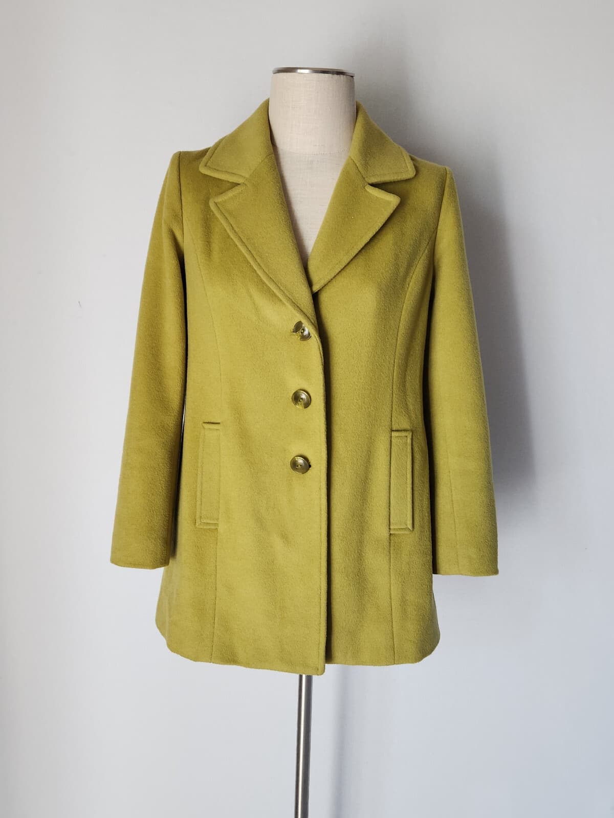 J Jill About Town Wool Blend Pea Coat Button Lined Zesty Lime Green Petite-XS