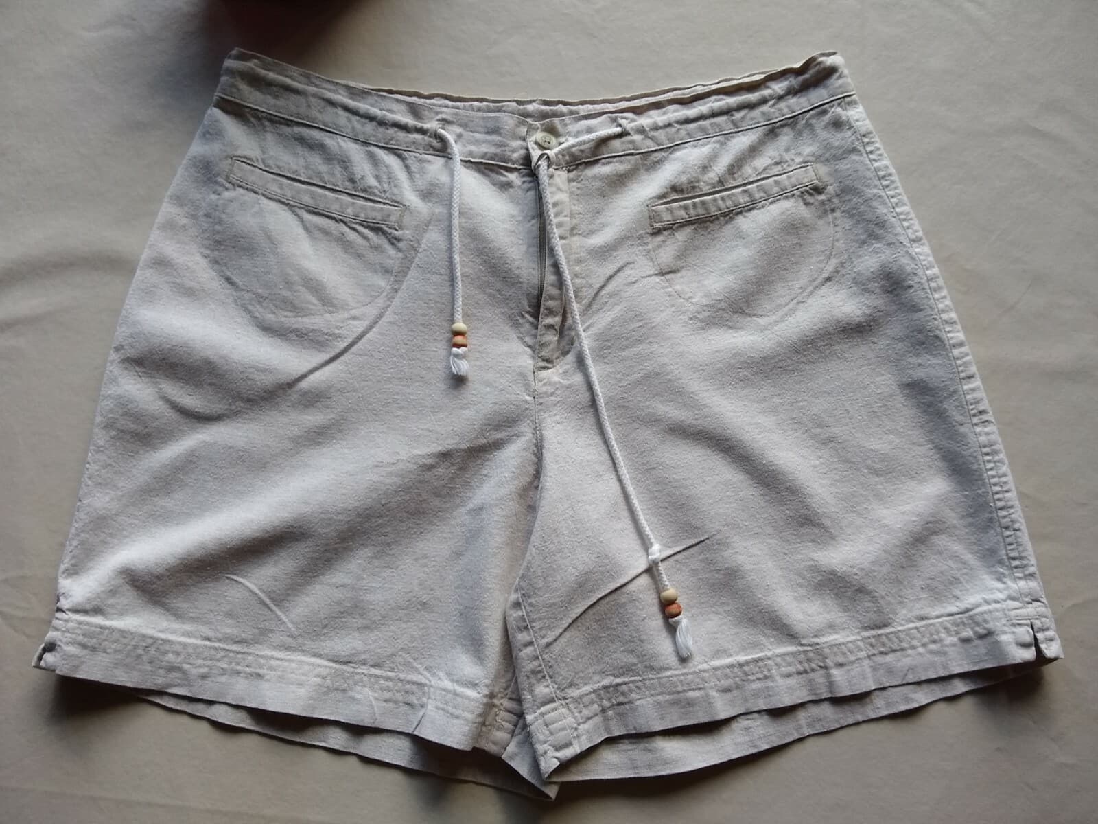 Columbia Sport Linen Cotton Blend Shorts Draw String Khaki Zip Pockets Women M