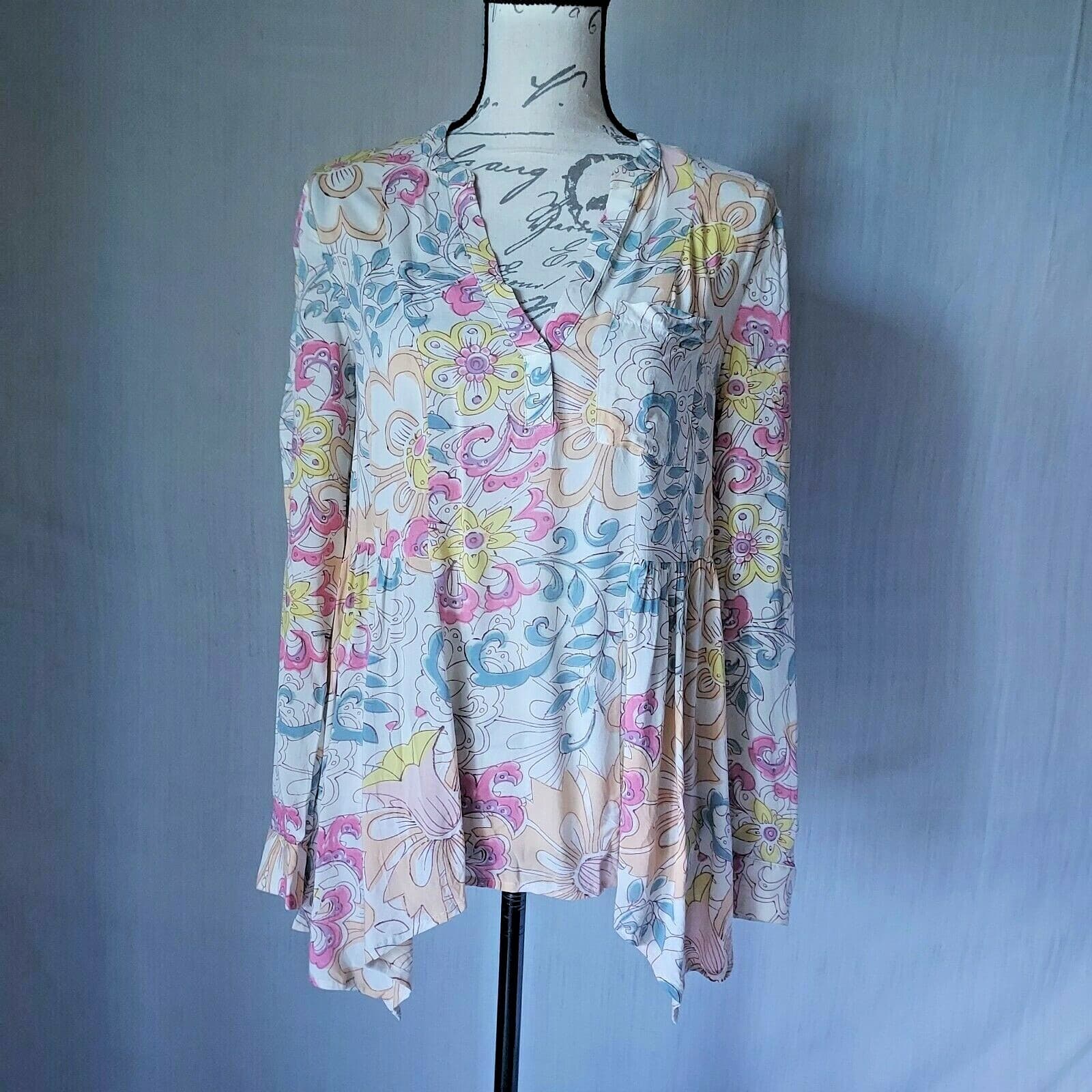 Maeve Anthropologie Laiken Floral Top V-Neck Long Sleeve Multicolor Women Small