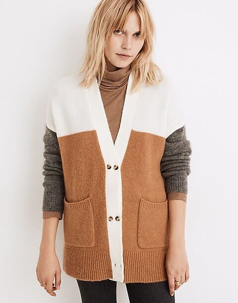 Madewell Allston Double-Button Cardigan Sweater Pocket Colorblock Wool Blend XS