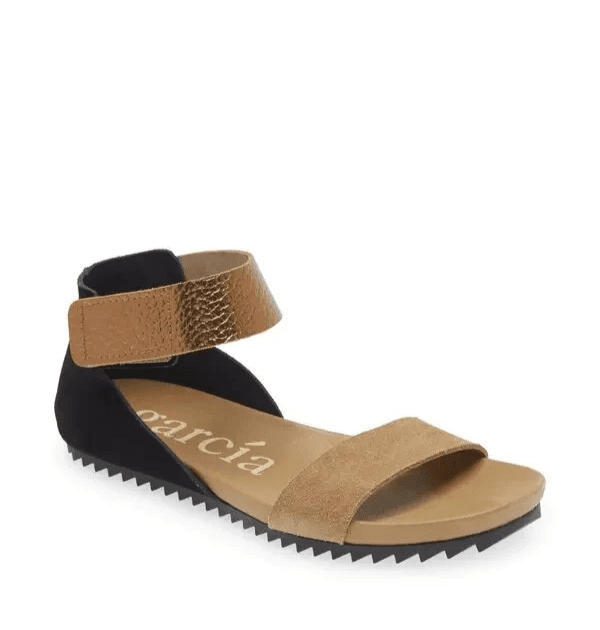 Pedro Garcia Jalila Flat Ankle Strap Sandals Gold Metallic Pebble Leather EU41