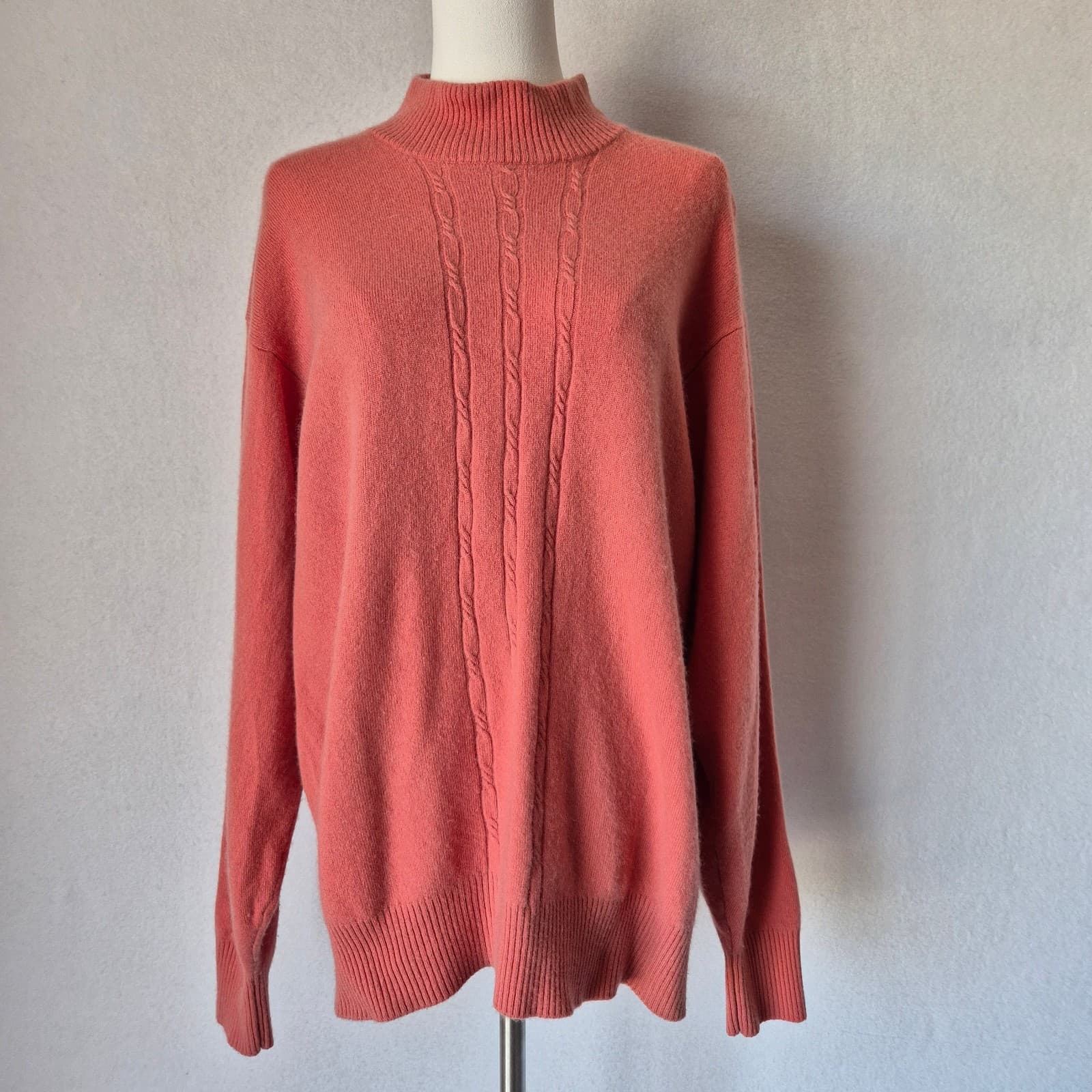 Vintage Precious Fibers Women's 1X 100% Cashmere Mock Neck Sweater Red-Pink