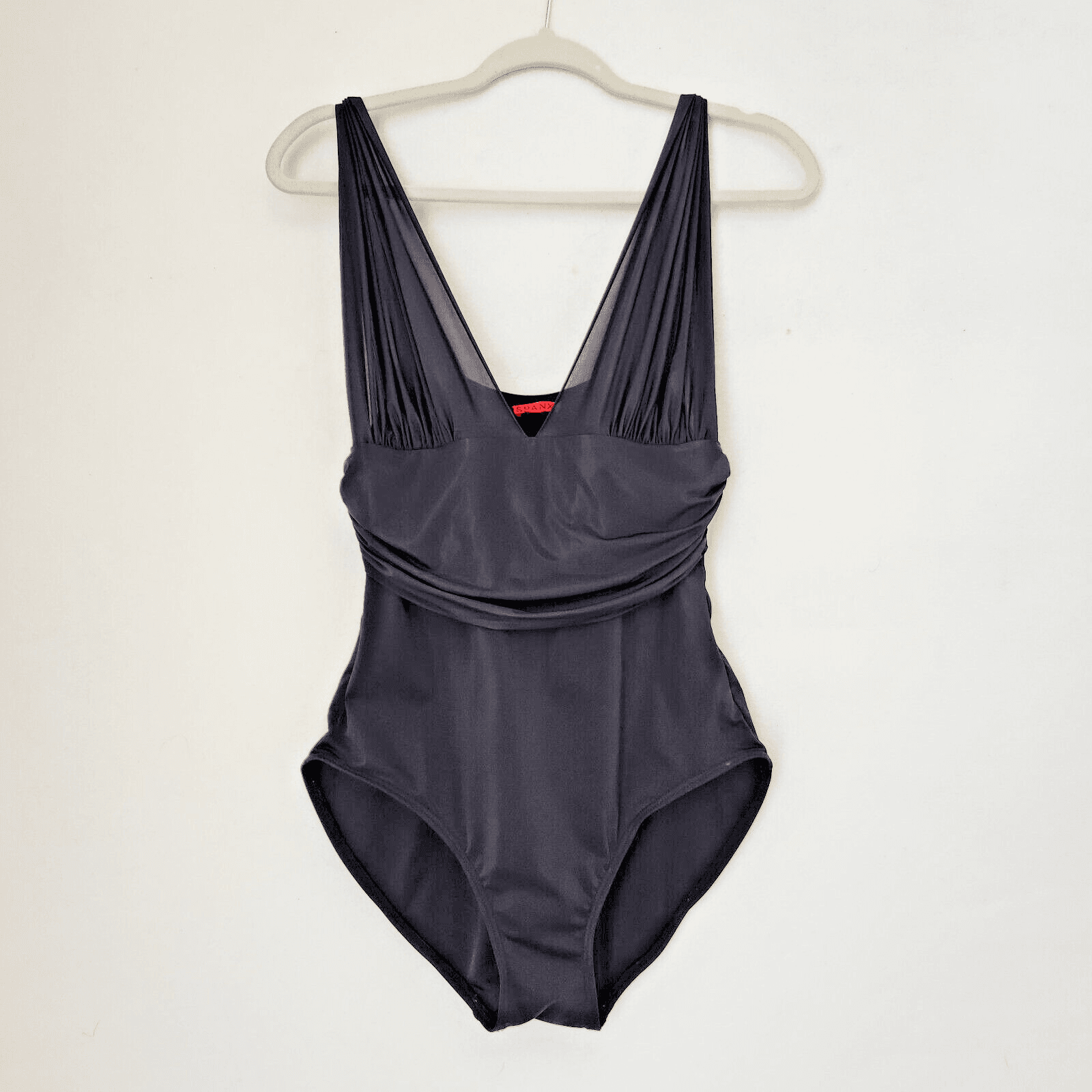 Spanx One Piece Swimsuit Bandeau-Bra Stretch Sheer Slimming Black Sz.10