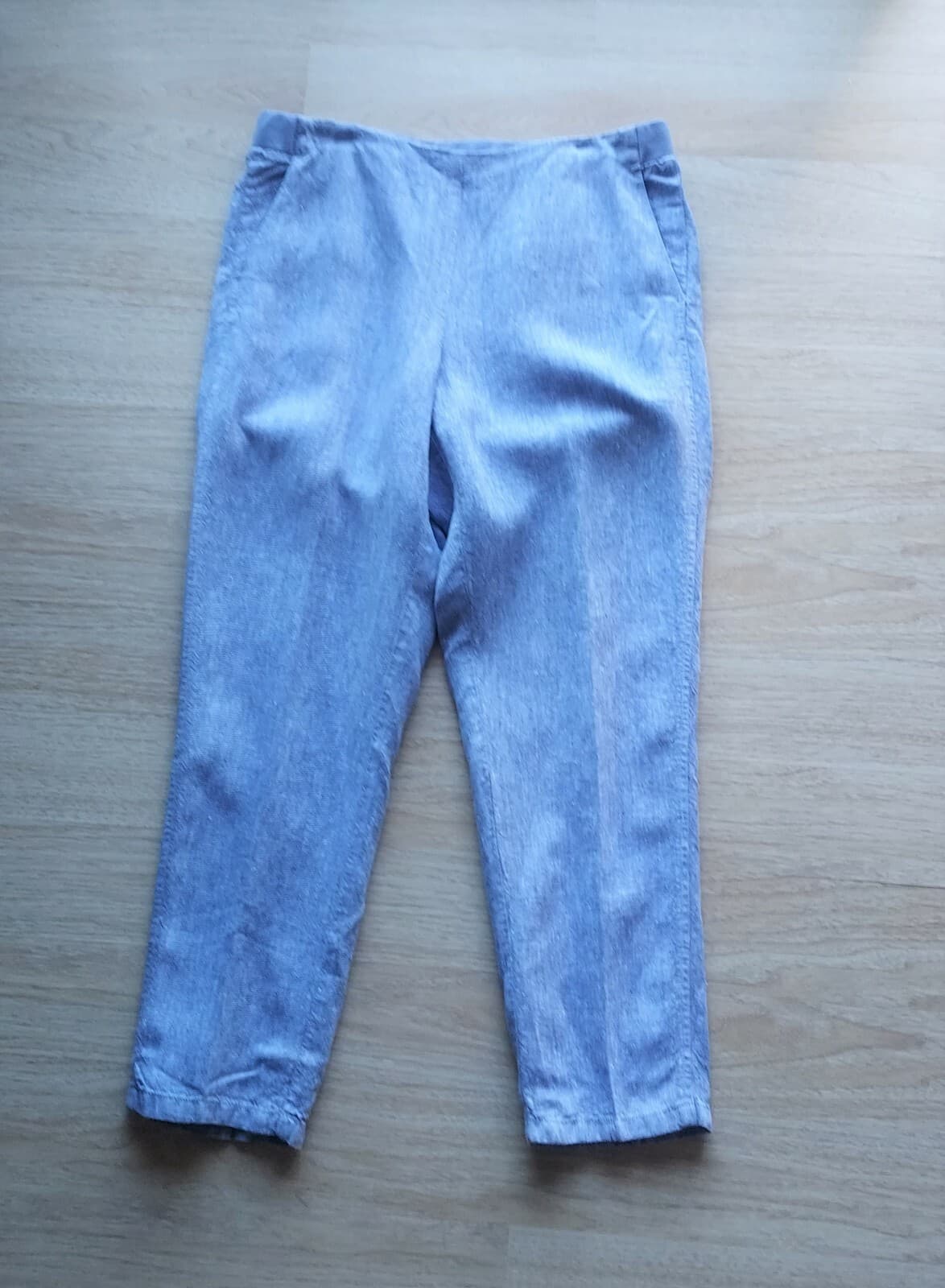 J.Jill Love Linen Slim Leg Crop Pants Pull-On Elastic Waist Pocket Blue Women M