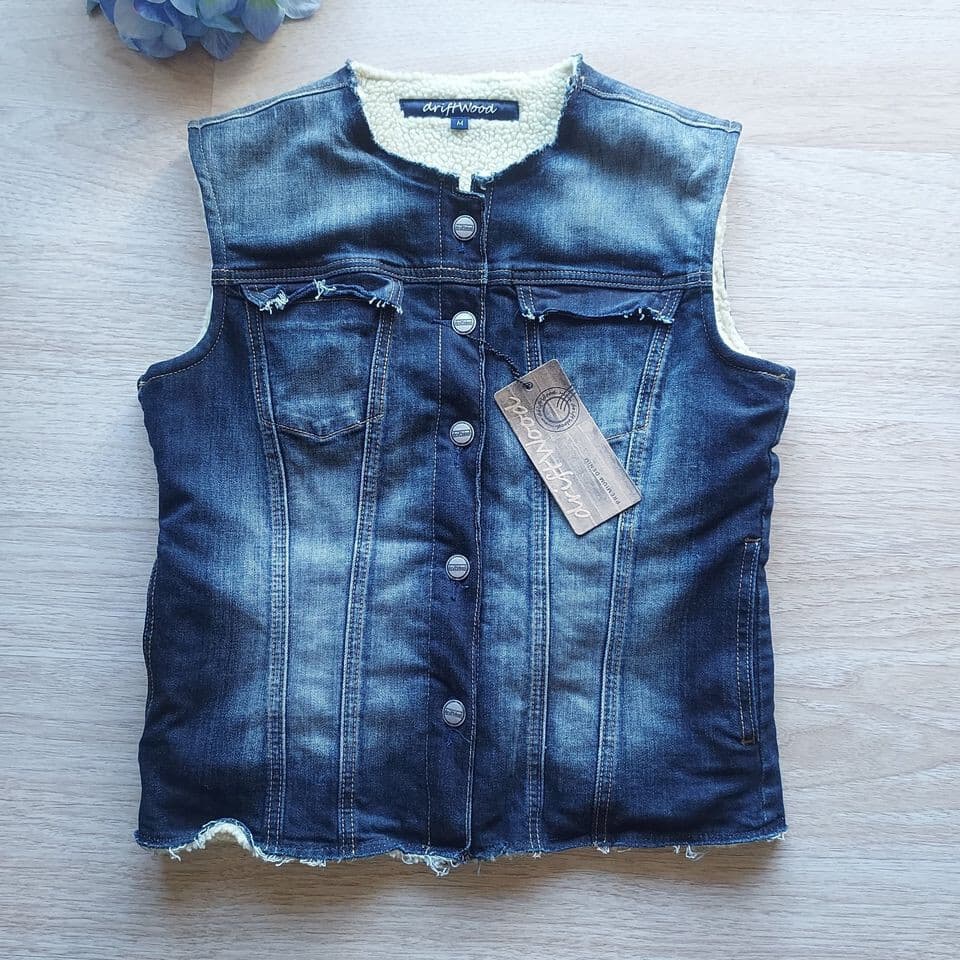 NWT Driftwood Denim Rory Sherpa Lined Western Vest Jacket Raw Hem-Edge Women's M