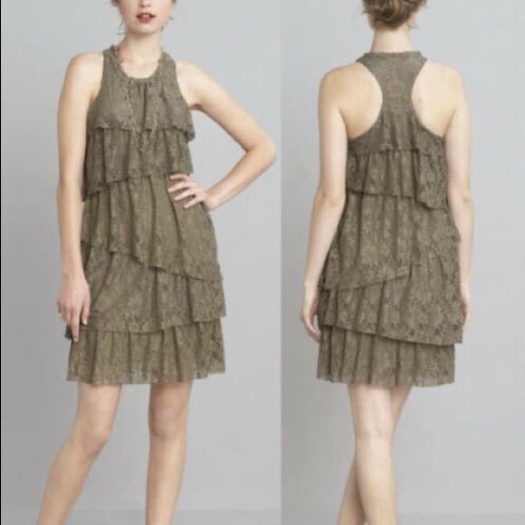 NWT Banana Republic Heritage Lace Ruffle Tiered Dress Sleeveless Green Sz.6 $150