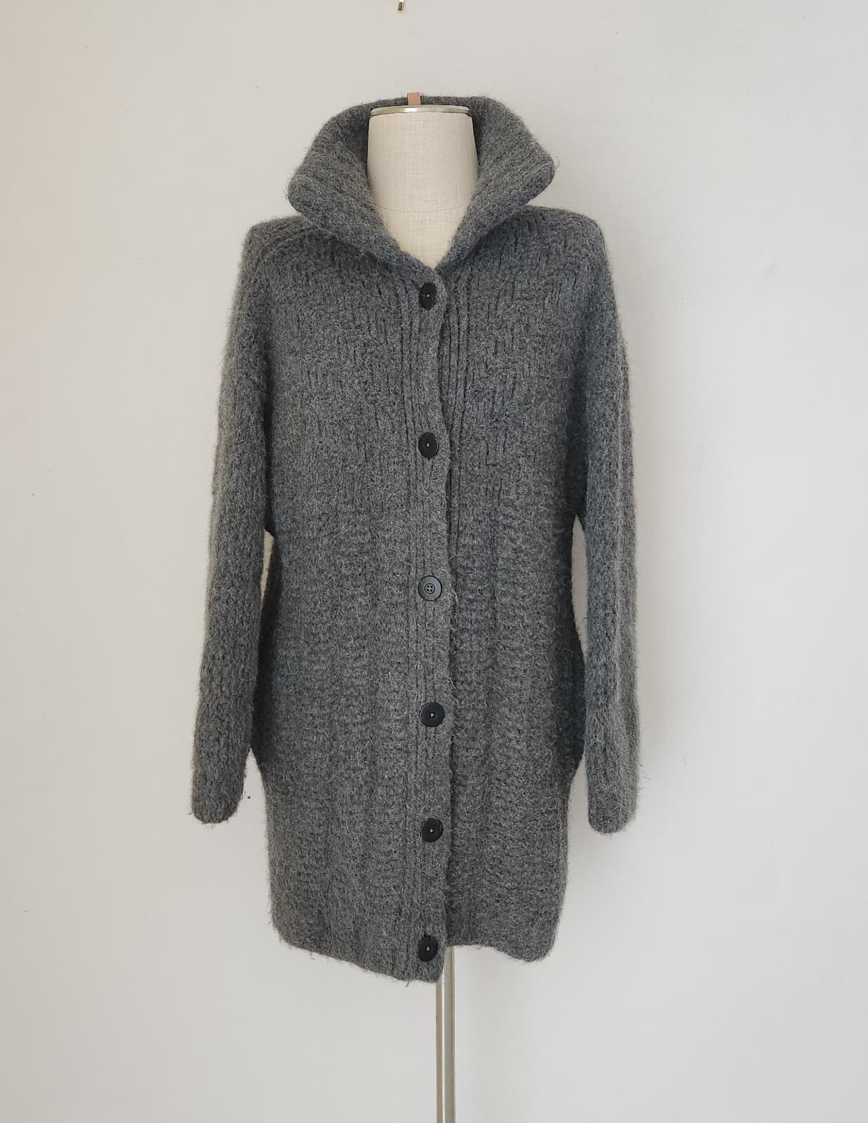 Lunya $398 Wool Blend Soft Chunky Knit Cardigan Sweater Button Pocket Gray XS/S