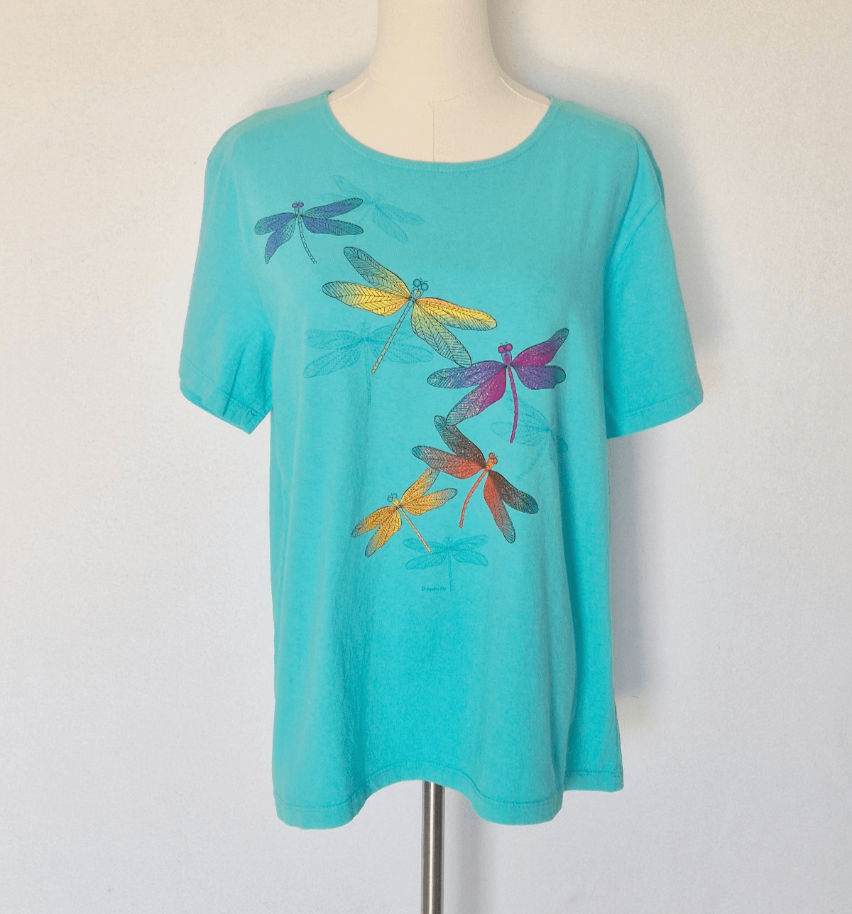 Sabaku Artwear Made in USA Dragons Fly T-Shirt Short Sleeve Blue Cotton Womens M