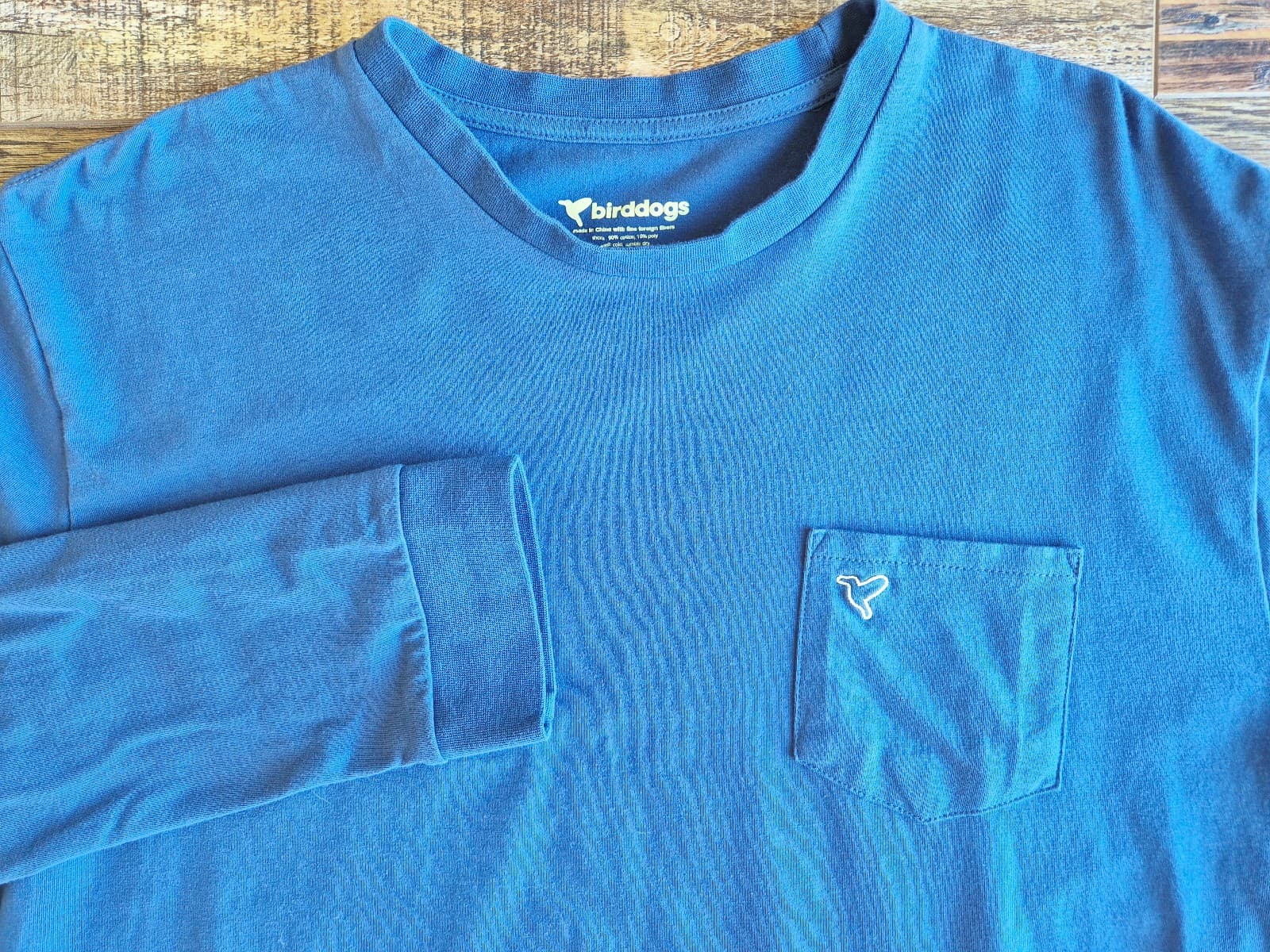 Birddogs Men's XL Logo Pocket Long Sleeve T-Shirt Crew Neck Blue Cotton Blend