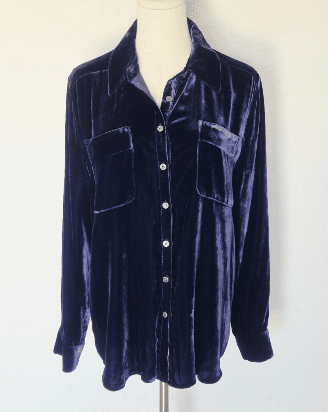 Sundance Velvet Button-Up Shirt Pockets Long Sleeve Silk Blend Blue Women's M
