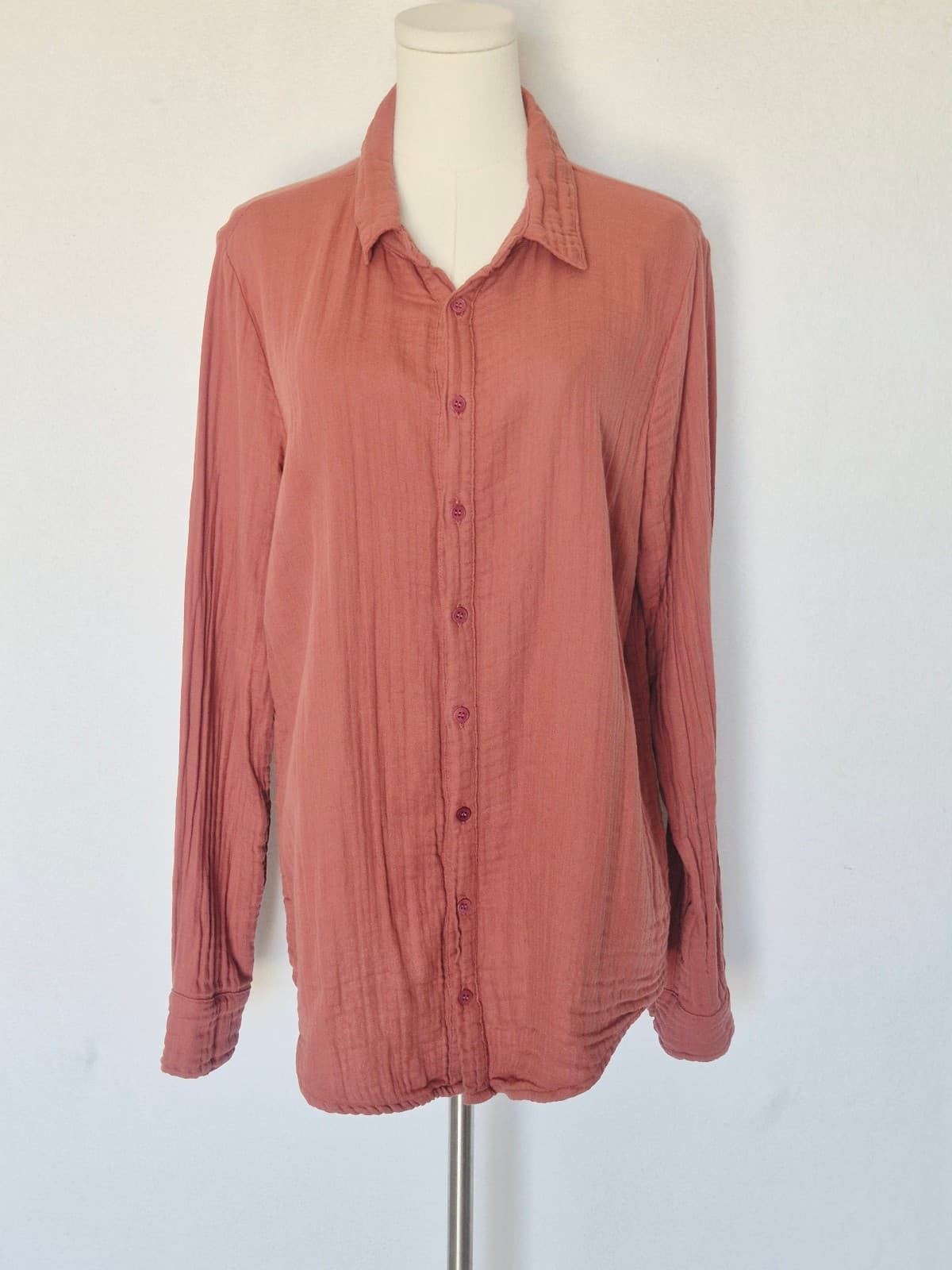 CP Shades Gauze Crinkle Button-Up Tunic Shirt Long Sleeve Dusty Rose Women's S