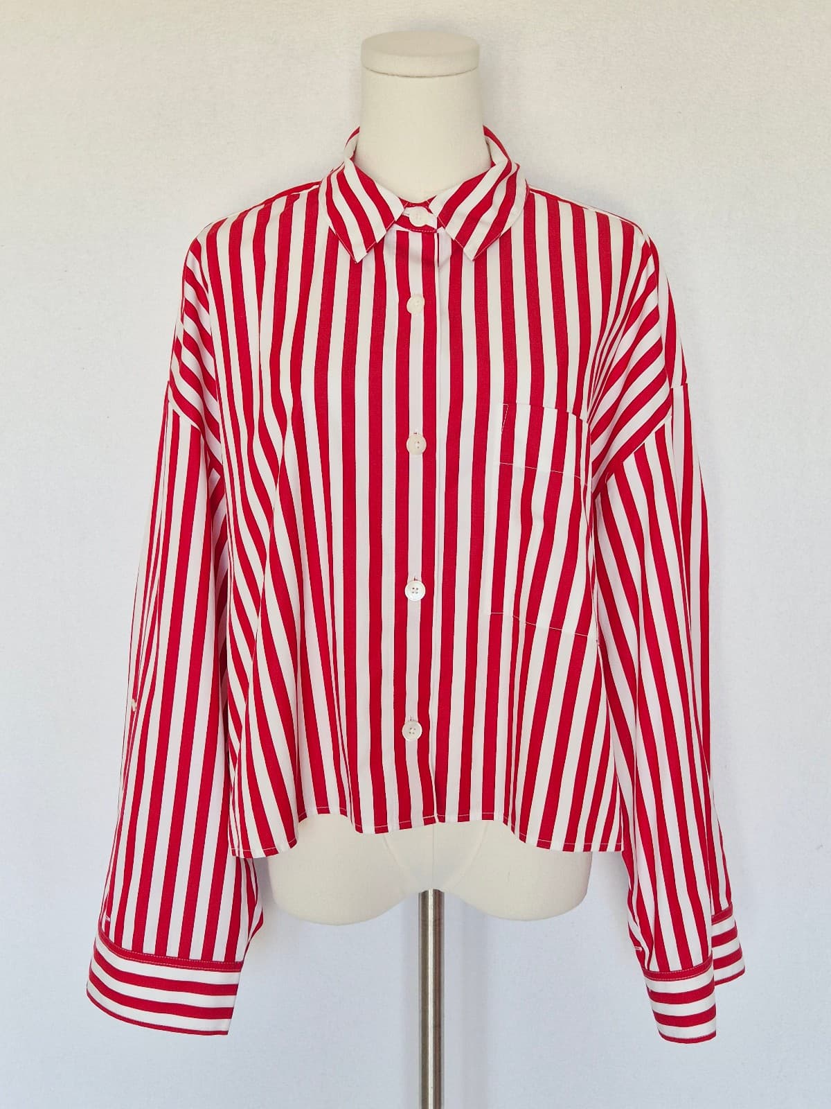 Madewell Straight Hem Boxy Shirt Long Sleeve Cotton Red White Stripe Women's L