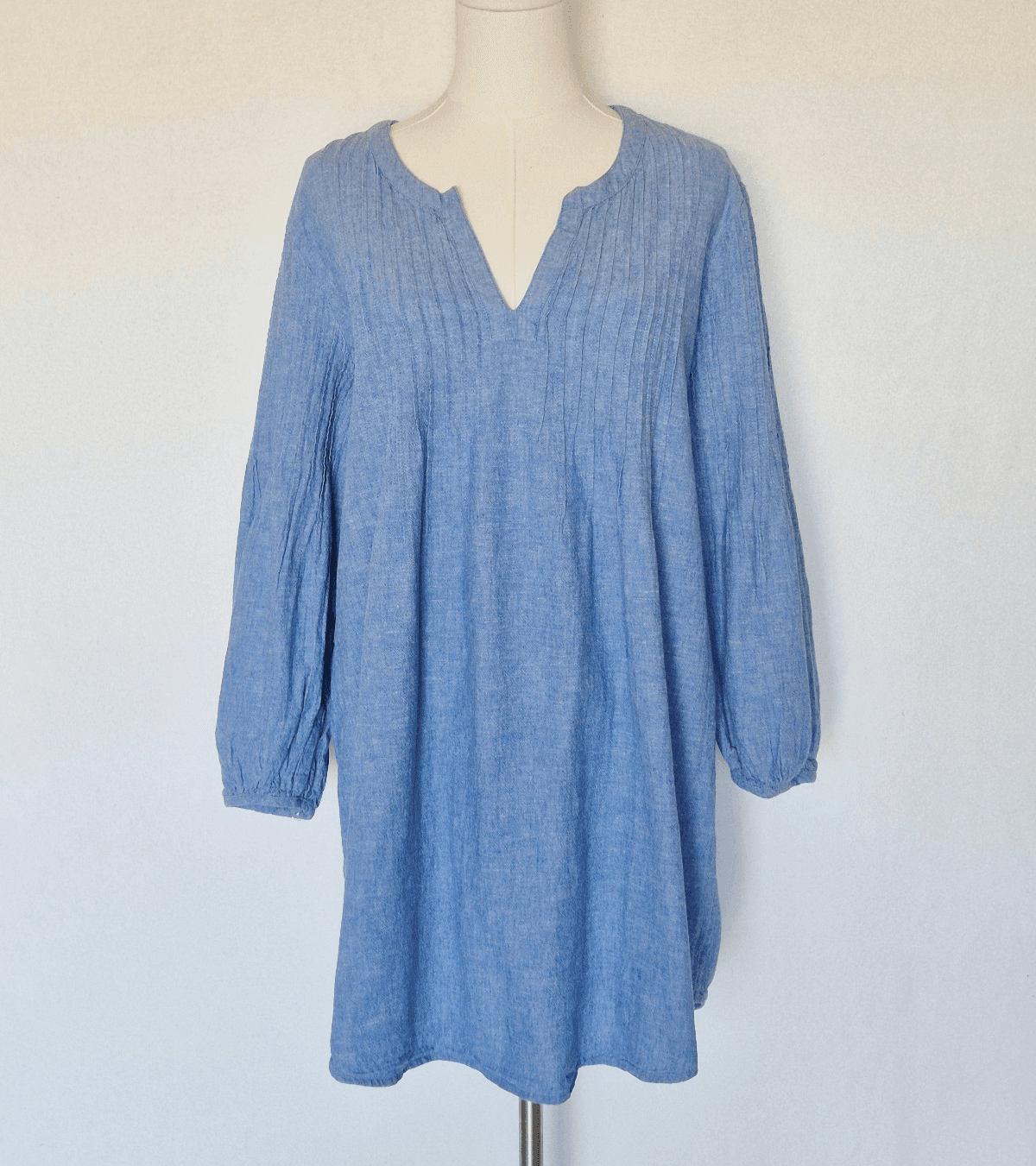 Vineyard Vines Cotton Linen Pintuck Cover Up Top Mini DressLong Sleeve Blue Sz.L