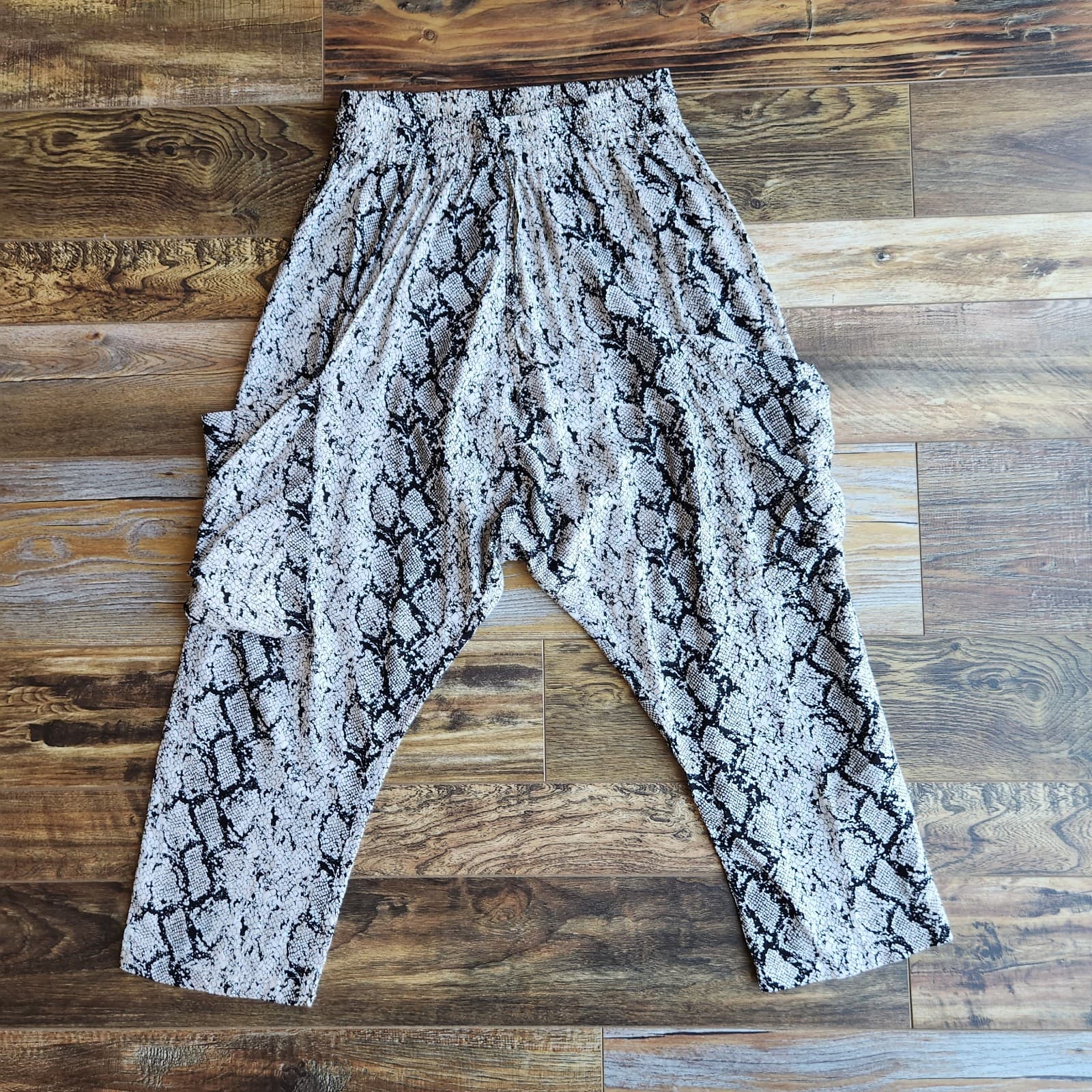 One Teaspoon Snake Pit Harem Cargo Pocket Pants Elastic Waist Black White Sz.M