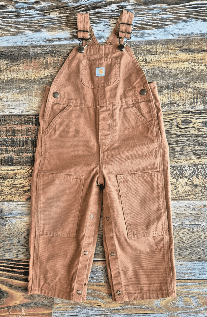 Carhartt 24 Months Toddler Bib Overalls Brown Cotton Canvas Leg-Snap Adjustable