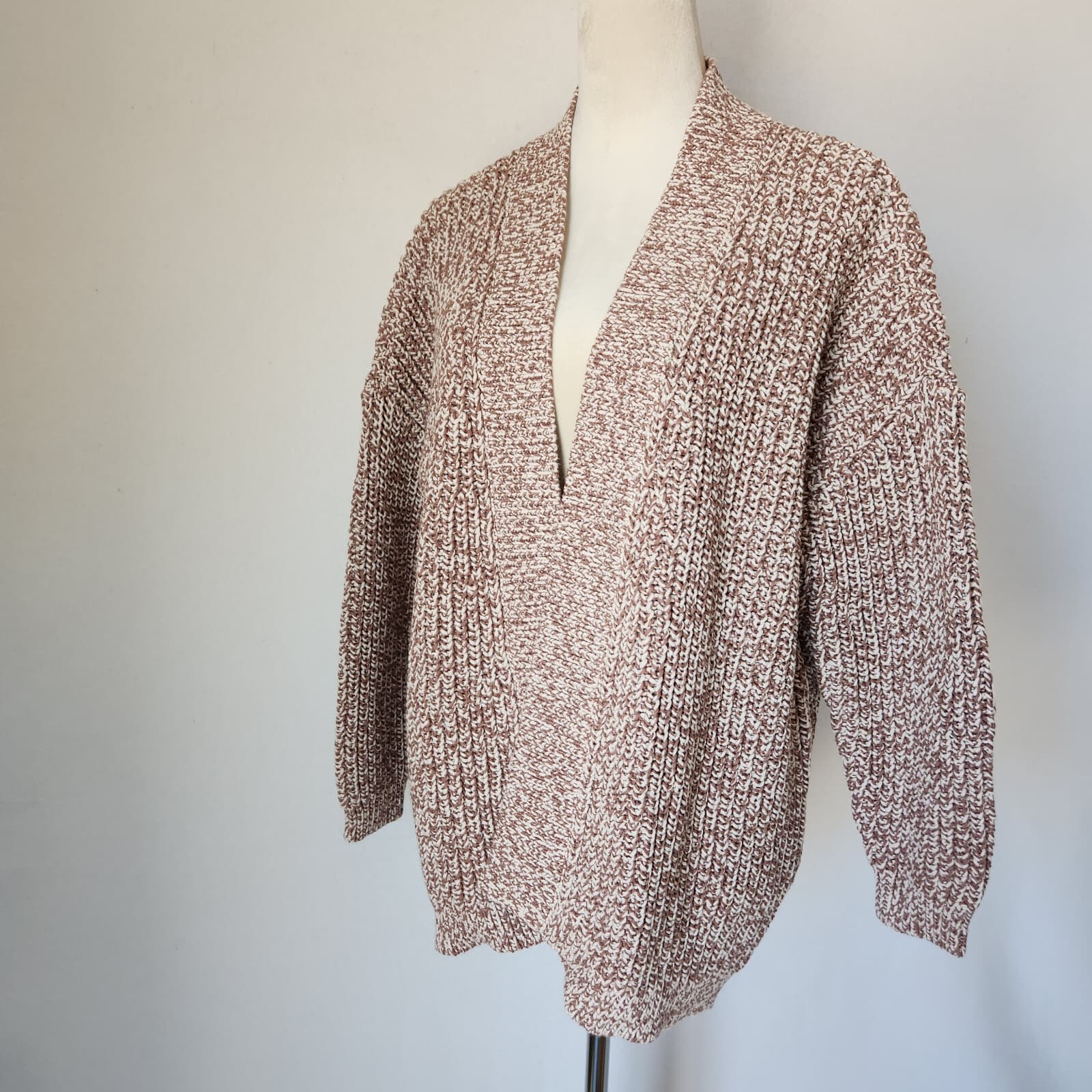 NWT Haven Well Within Chunky Ribbed Knit Open Cardigan Cotton Blend Brown Sz.L