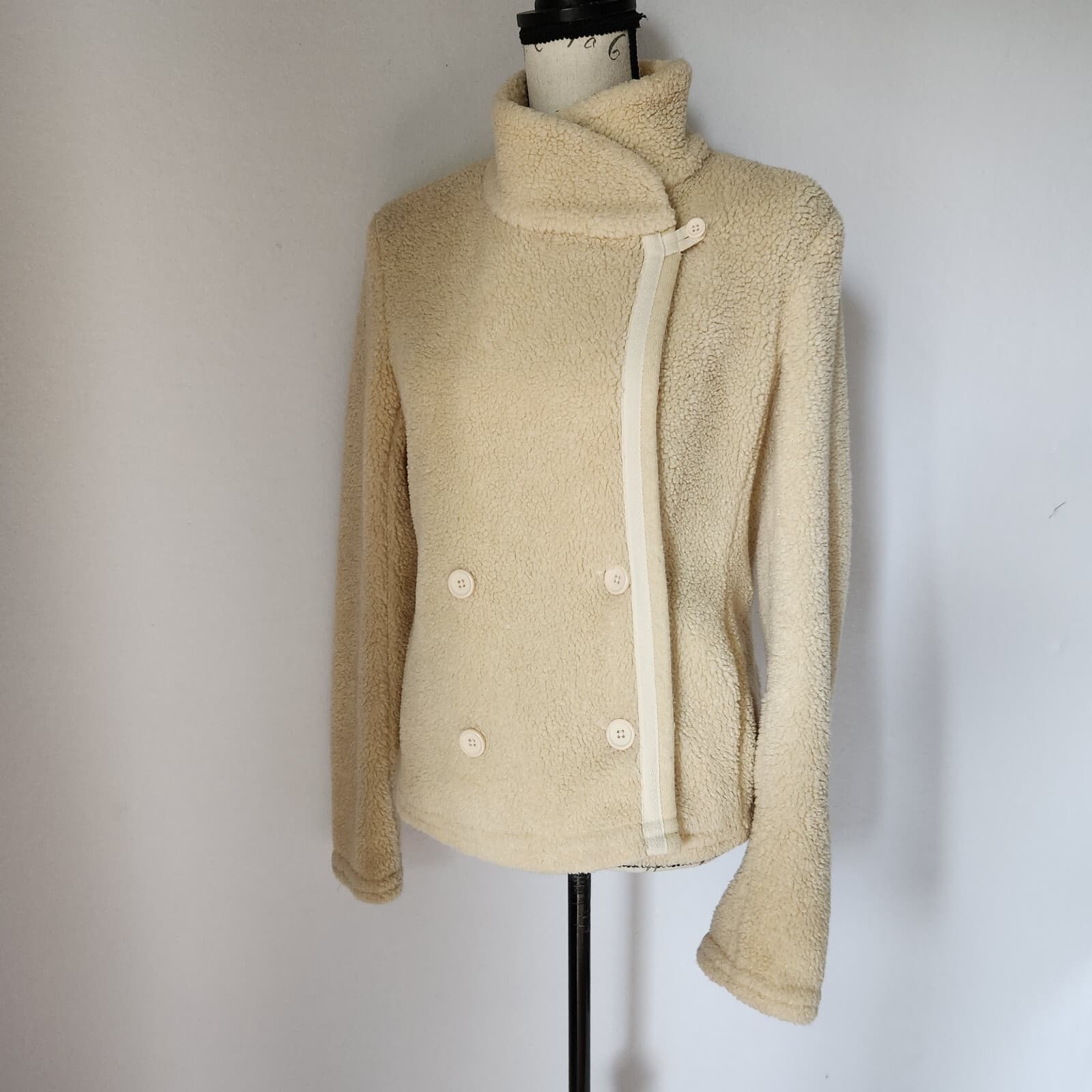 Standard James Perse Shrunken Sherpa Fleece Jacket High Neck Button Beige Sz.4