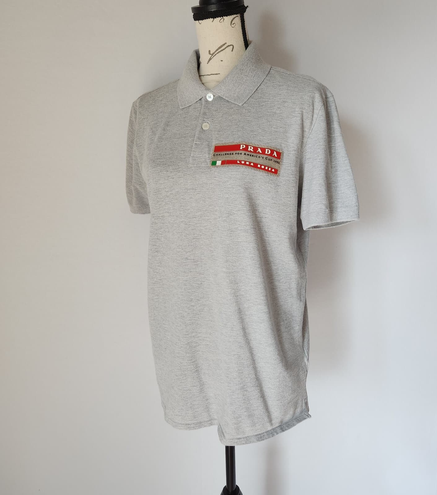 Vintage PRADA Luna Rossa Challenge for America s Cup 2003 Polo Shirt Grey Sz.M