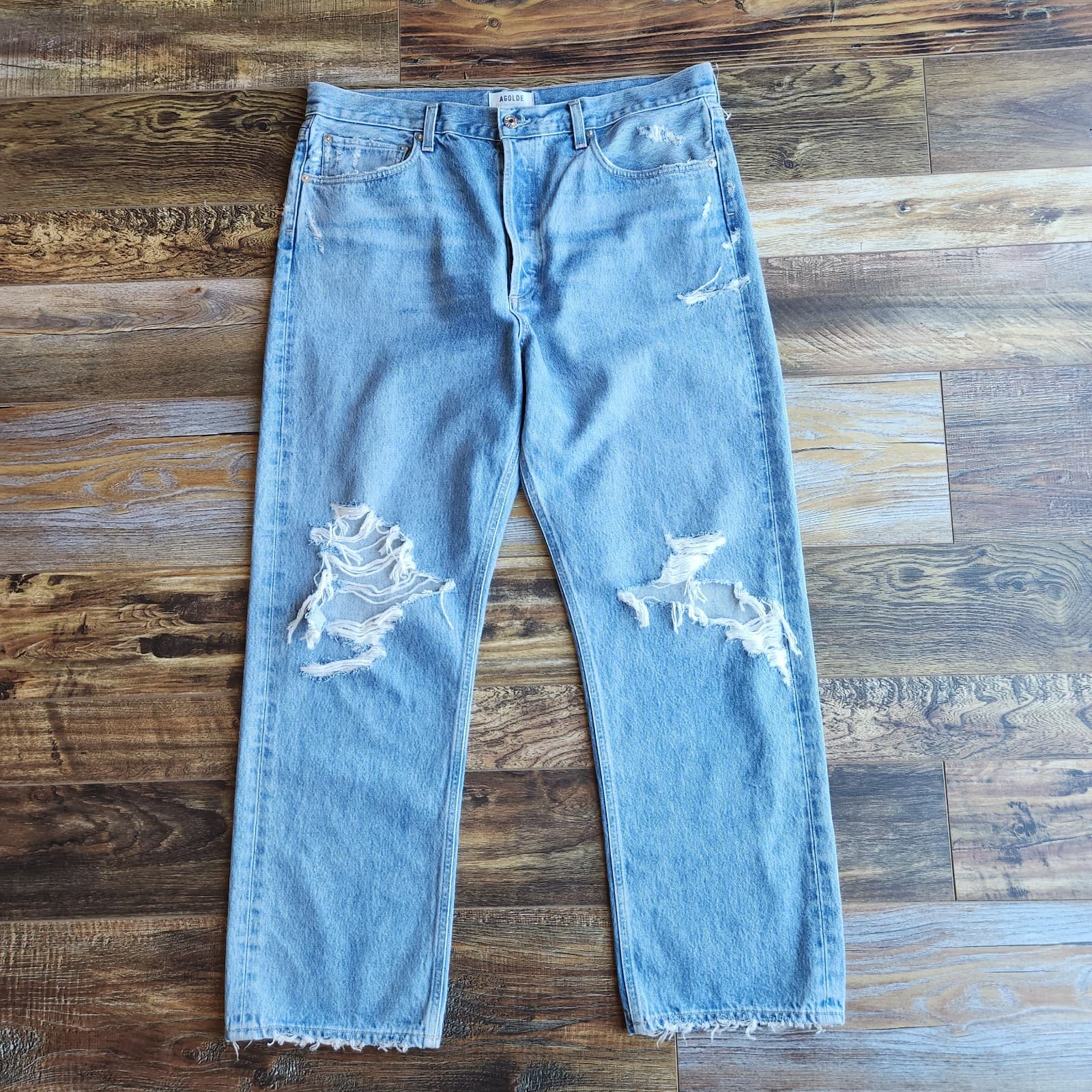 NWoT AGOLDE 90's Mid Rise Distressed Loose Fit Jeans Buttonfly Fall Out Sz.33