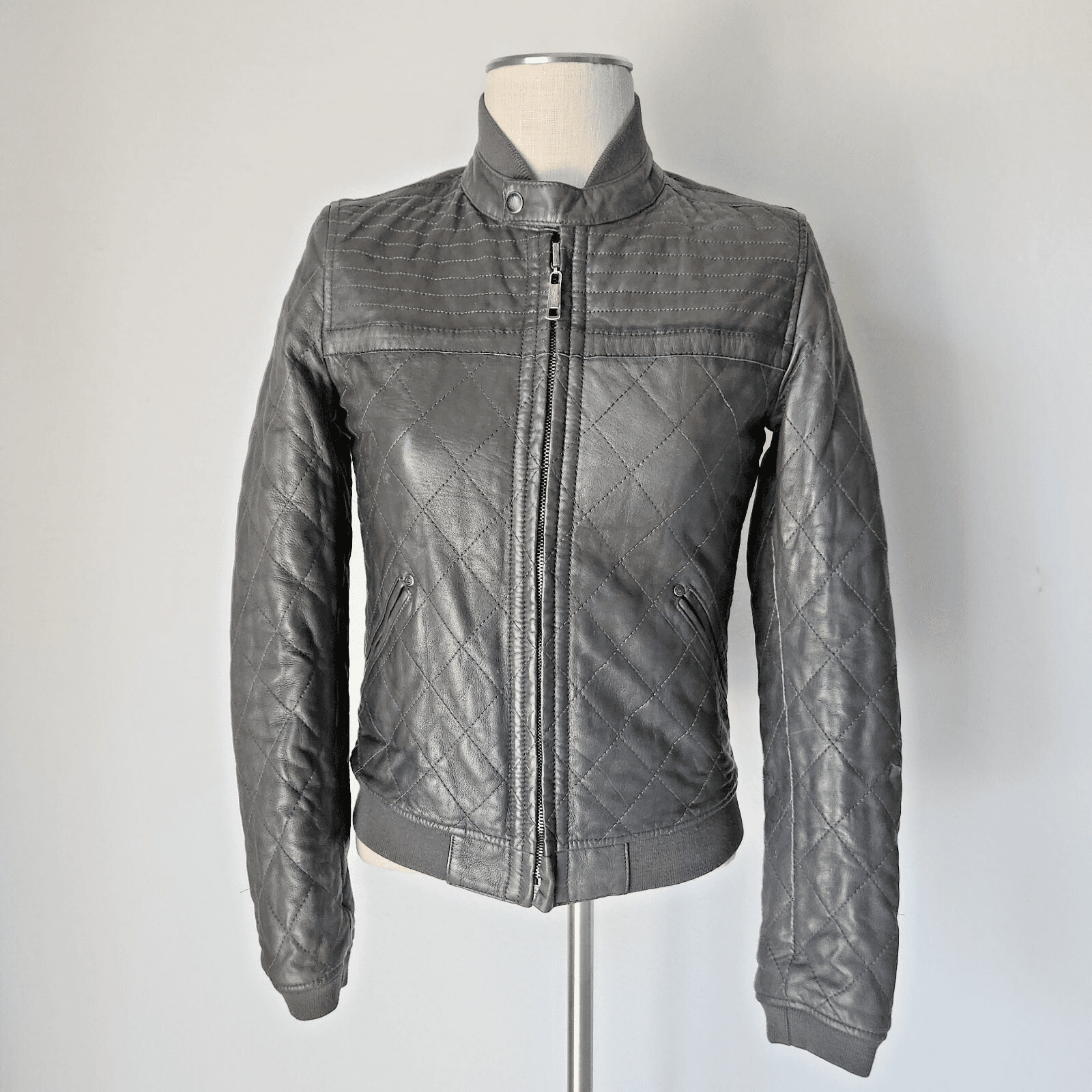 Vintage Diesel Lamb Leather Quilted Reversible Moto Bomber Jacket Black Size S