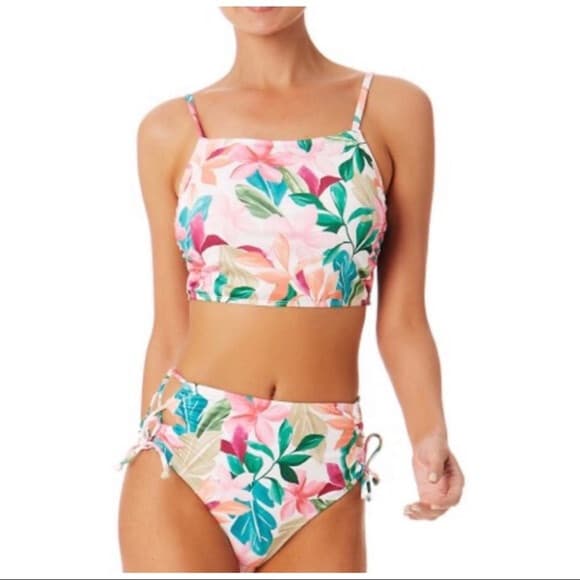 NWT HURLEY Botanical Print 2-Piece Bikini Square Neck High Waist Multicolor 3X