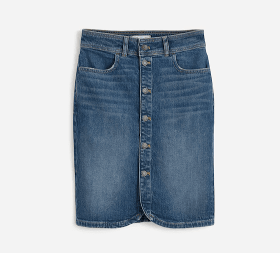 Madewell Denim Button-Front Midi Skirt Pocket Cotton Blend Blue Women's 30 NT750