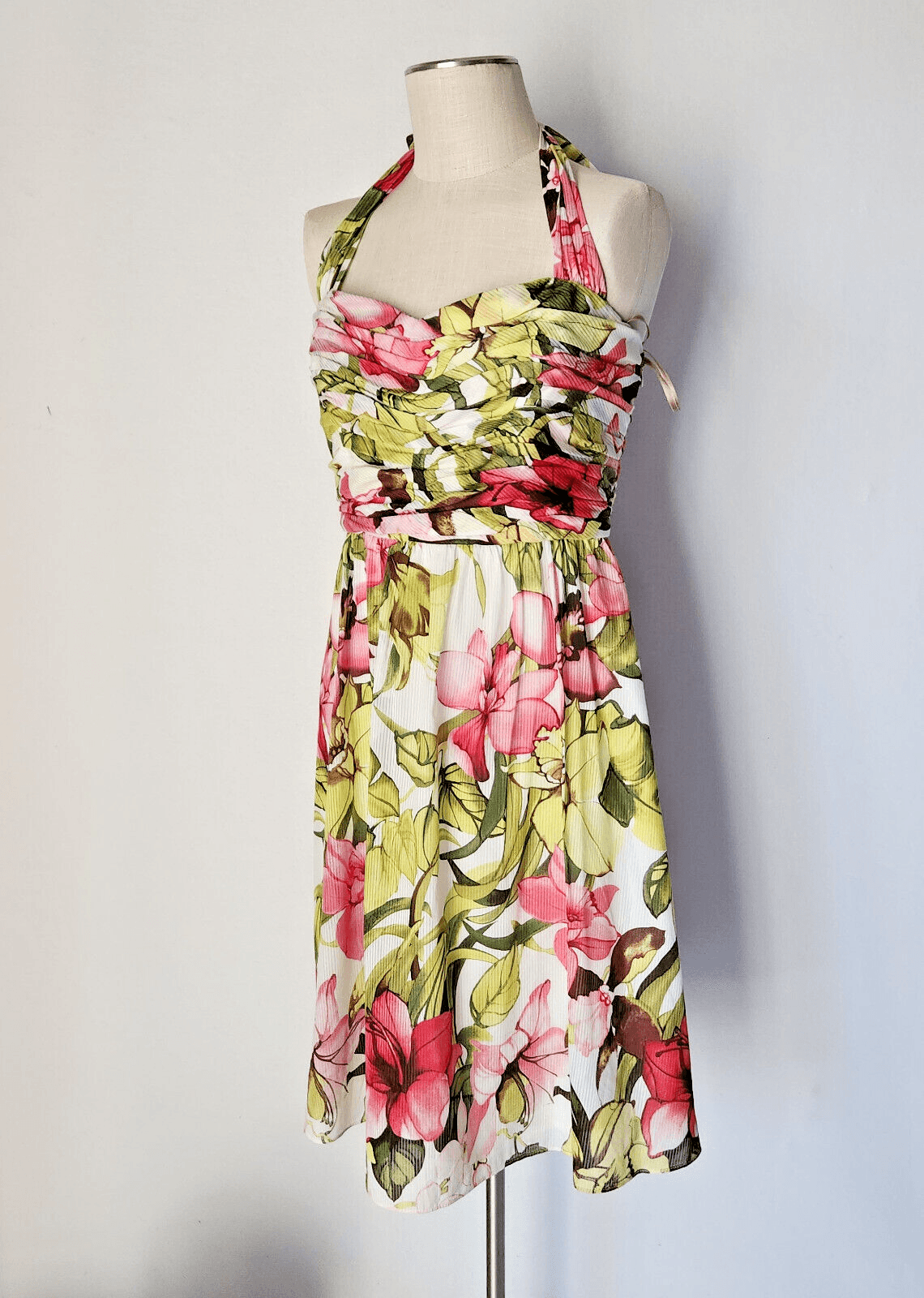 Tommy Bahama Halter Watercolor Orchid Tropical Silk Party Cocktail Dress Sz.16