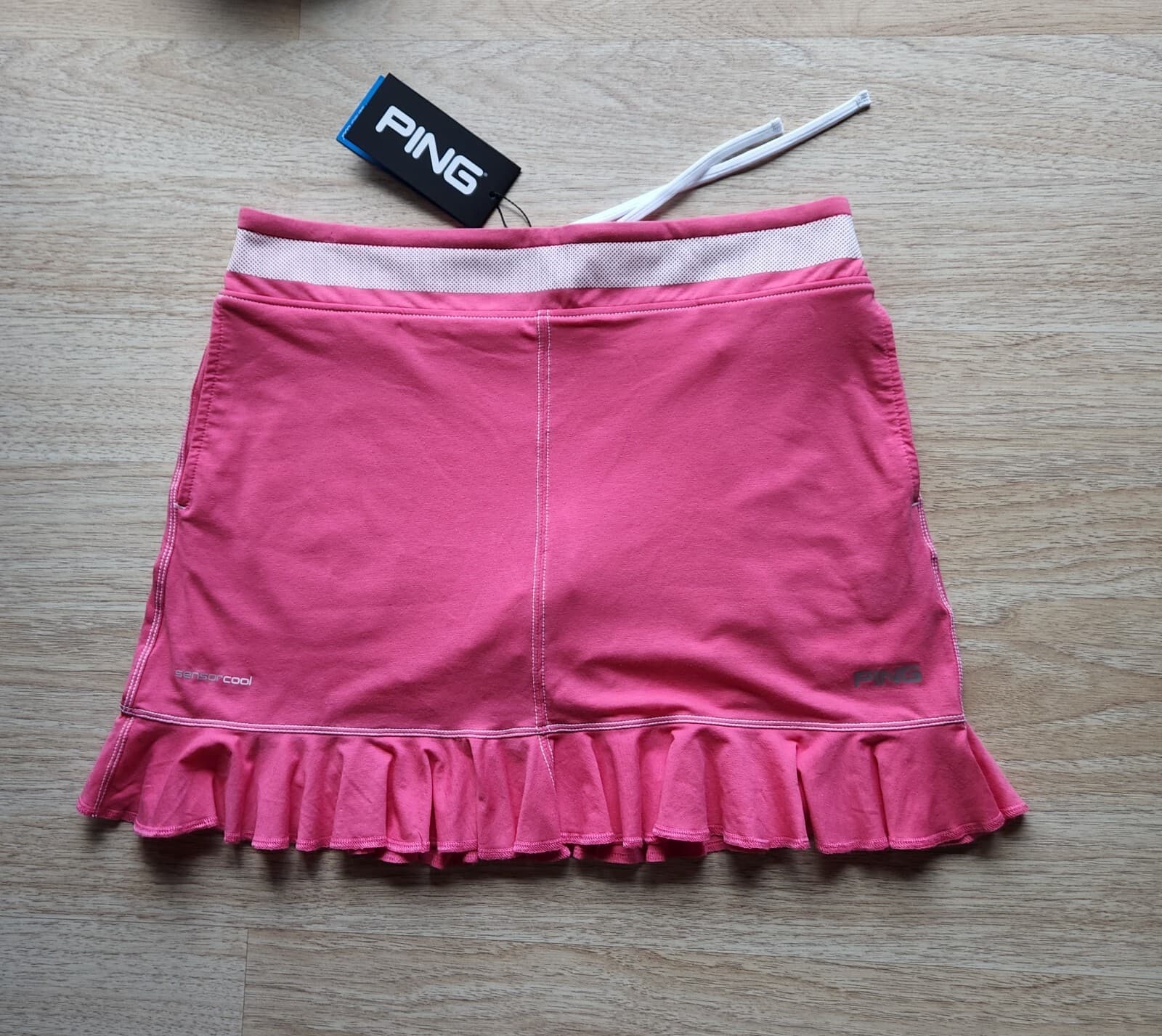 NWT PING Sensor Cool UV Protection Golf Skort Ruffle Hem Drawstring Pink Women M