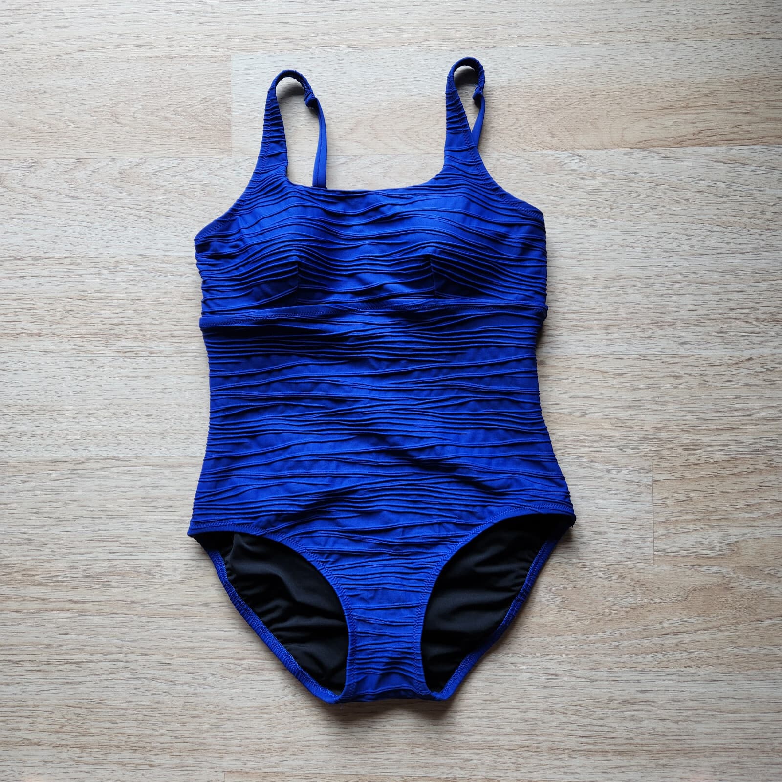 Lands' End Textured One-Piece Swimsuit Square Neck Bra-Padded Royal Blue Sz.4
