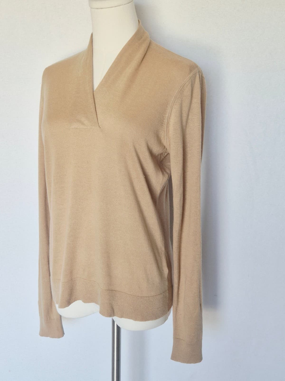 Brooks Brothers $168 Silk Cashmere Shawl Collar Sweater Pullover Beige Women's M