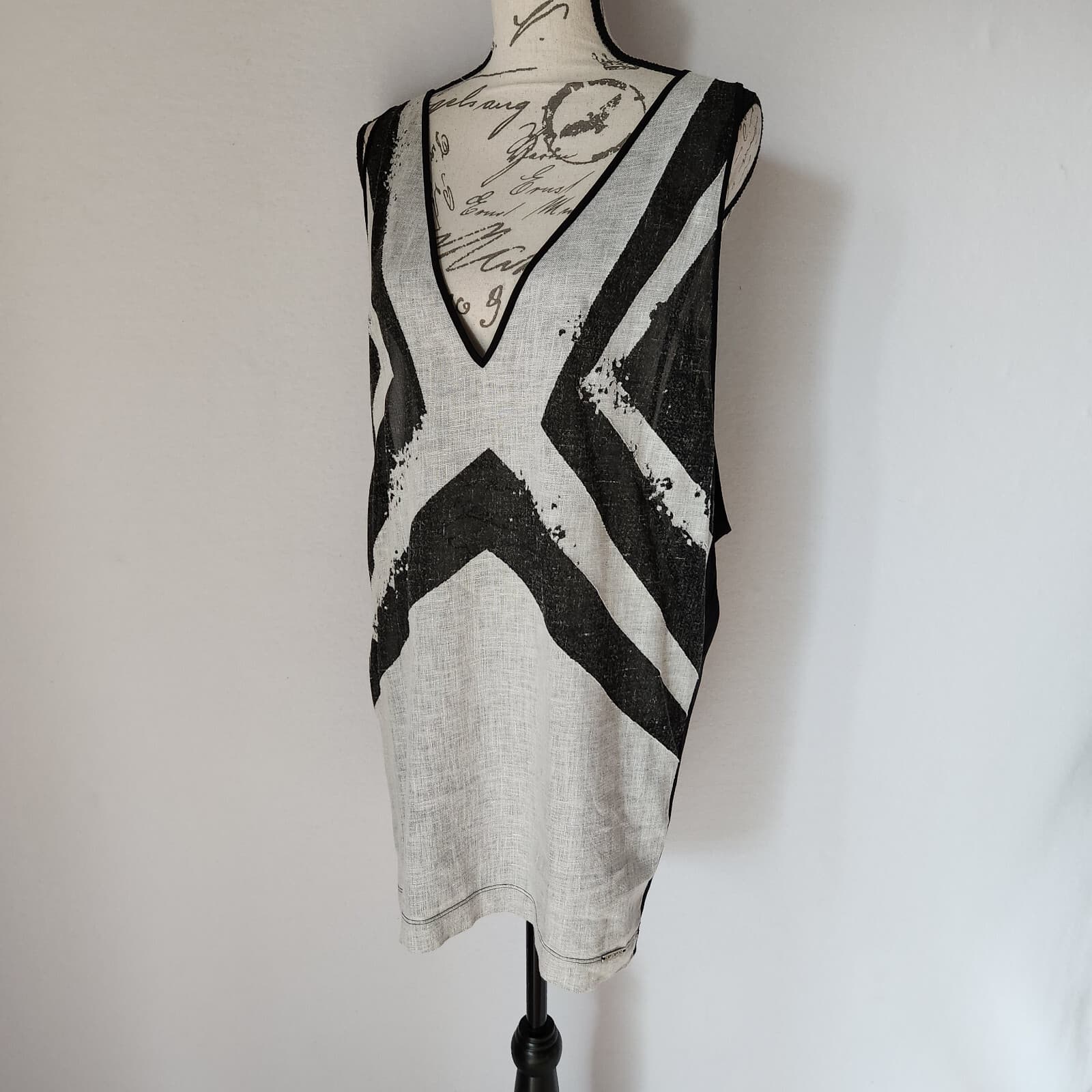 Cop . Copine $376 Launay Linen Blend Mini Dress Sleeveless Black Grey Women's M