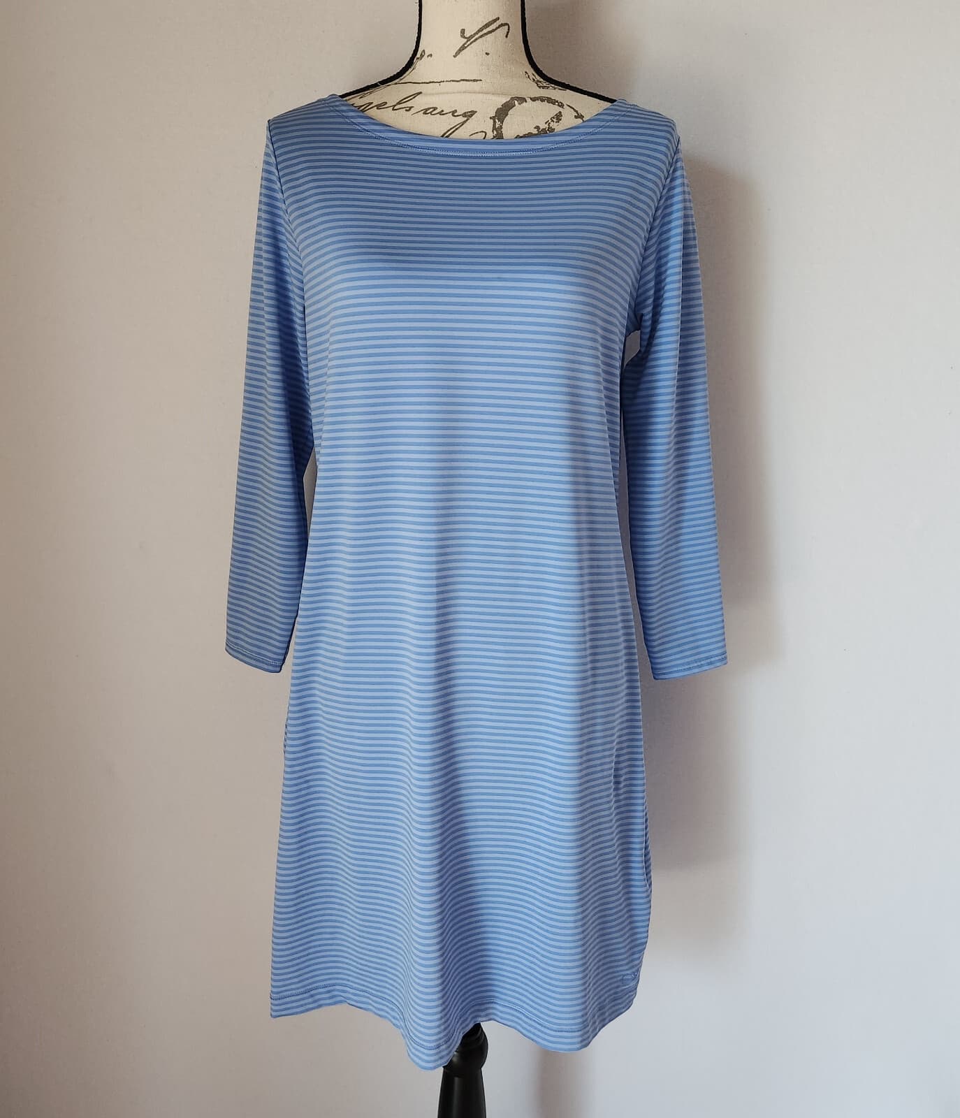Vineyard Vines $148 Sankaty Pin-Stripe Boatneck Shift Dress Long Sleeve Blue M