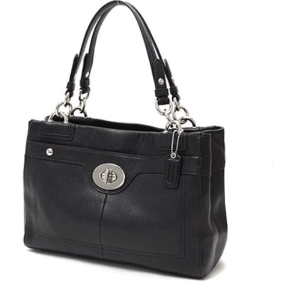 Coach Penelope Black Pebbled Leather Carryall Shoulder Bag Satchel Turn-Lock