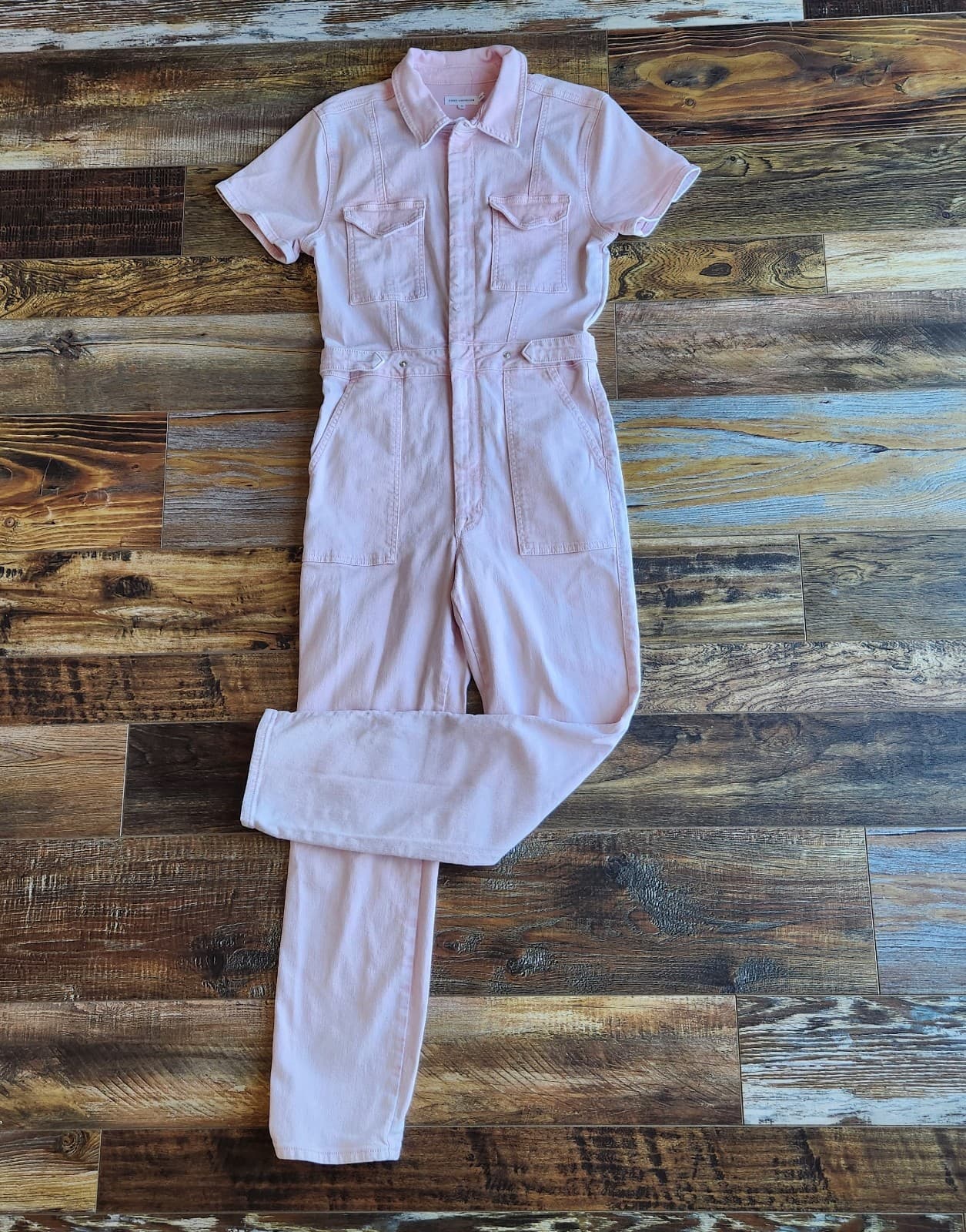 Good American Fit For Success Jumpsuit Stretch Denim Mineral Rose Quartz Sz.3