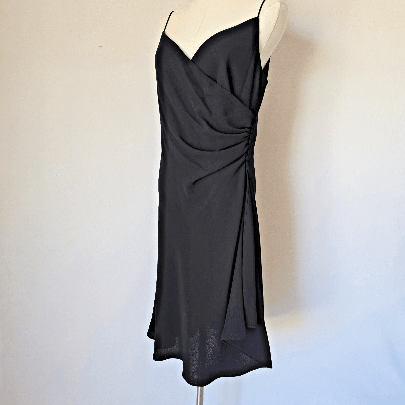 Vintage Y2K JONES NEW YORK Ruched Waist Evening Dress Spaghetti Straps Black 12