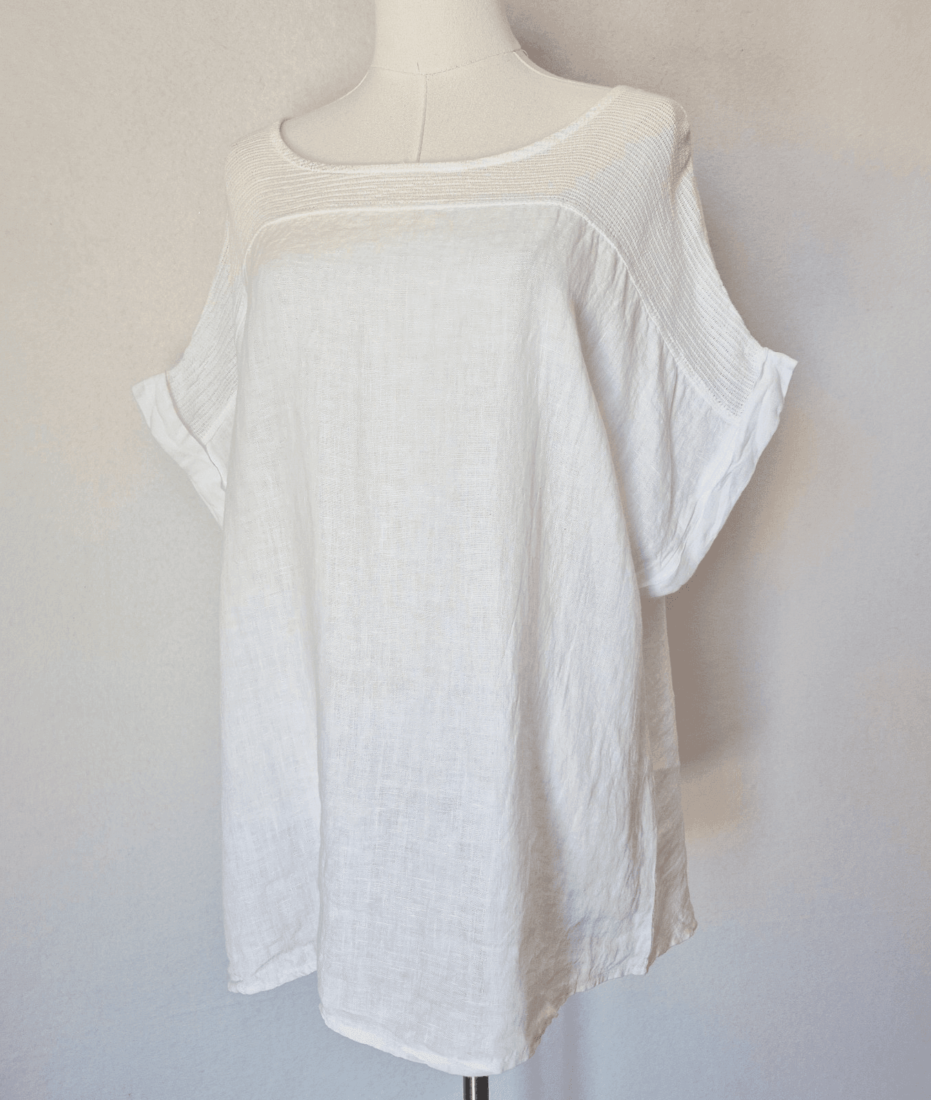 Lungo L'Arno Made in Italy 100%Linen Tunic Top Pullover Short Sleeve White Sz.1X