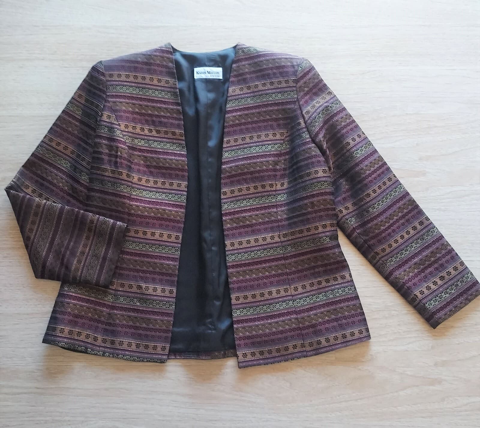 Karen Miller NY Open Front Evening Jacket Geo-Printed Metallic Brown Women 12