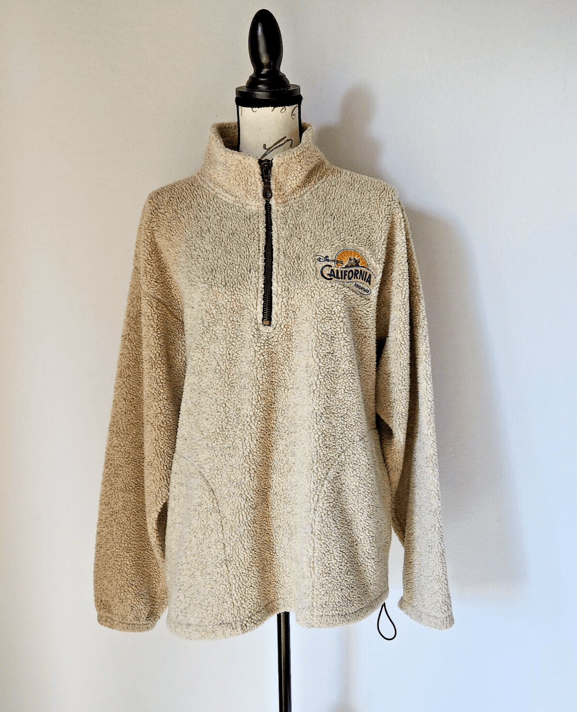 Disney Land x Camp David California Fleece Jacket Quarter Zip Pocket Beige Sz.M