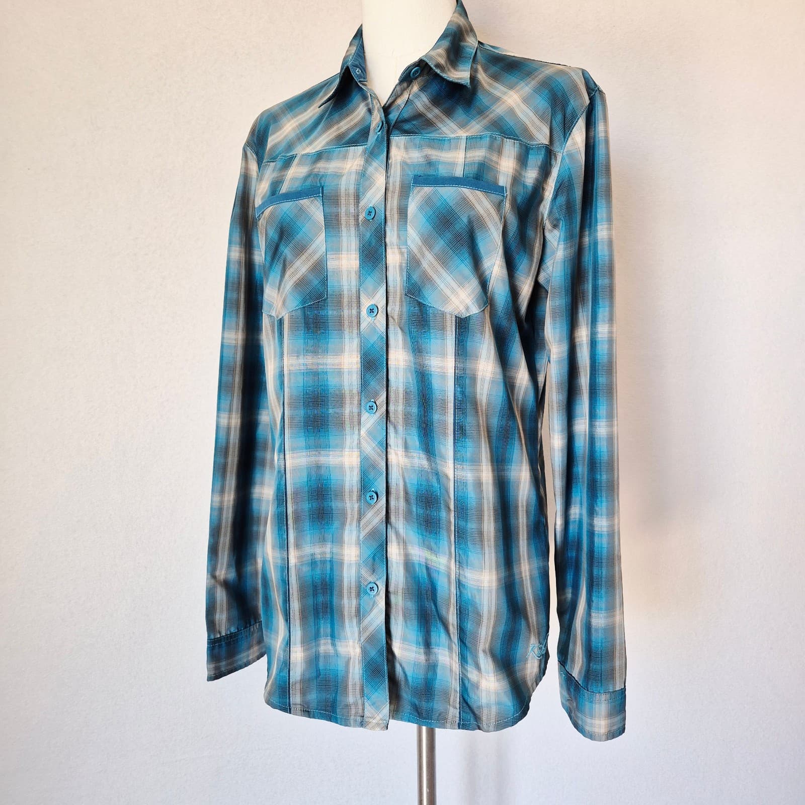 KUHL Outdoor Camping Button-Up Shirt Blue Plaid Long Sleeve Pocket Women's M