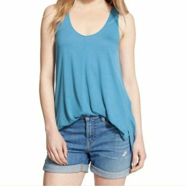VINCE 100% Viscose Knit Tank Top Scoop-neck Sleeveless Blue Sz.S