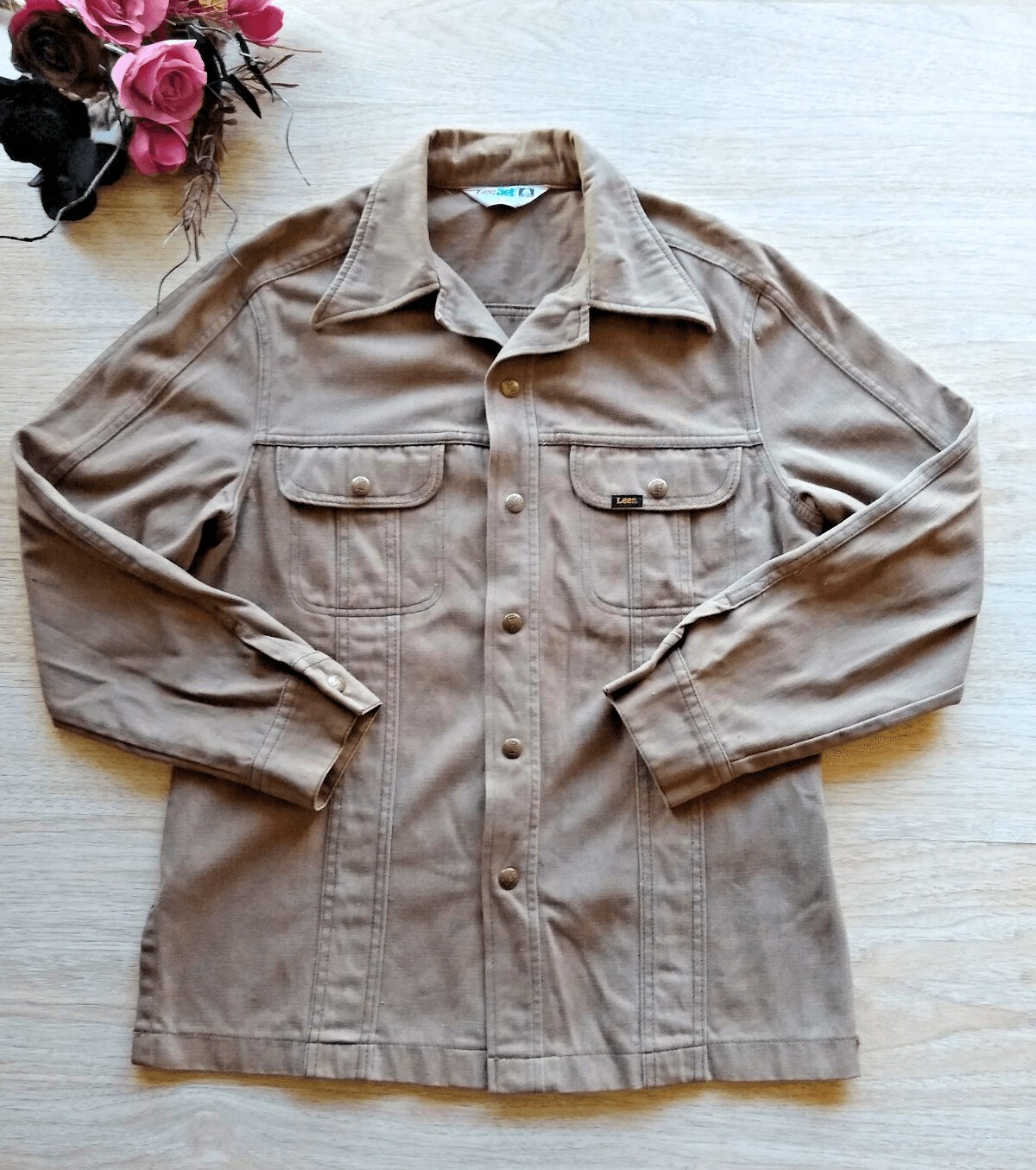 VTG 70s Lee Set Fabric Improver 100%Cotton Men Shirt Jacket Snap Brown Sz.XL USA