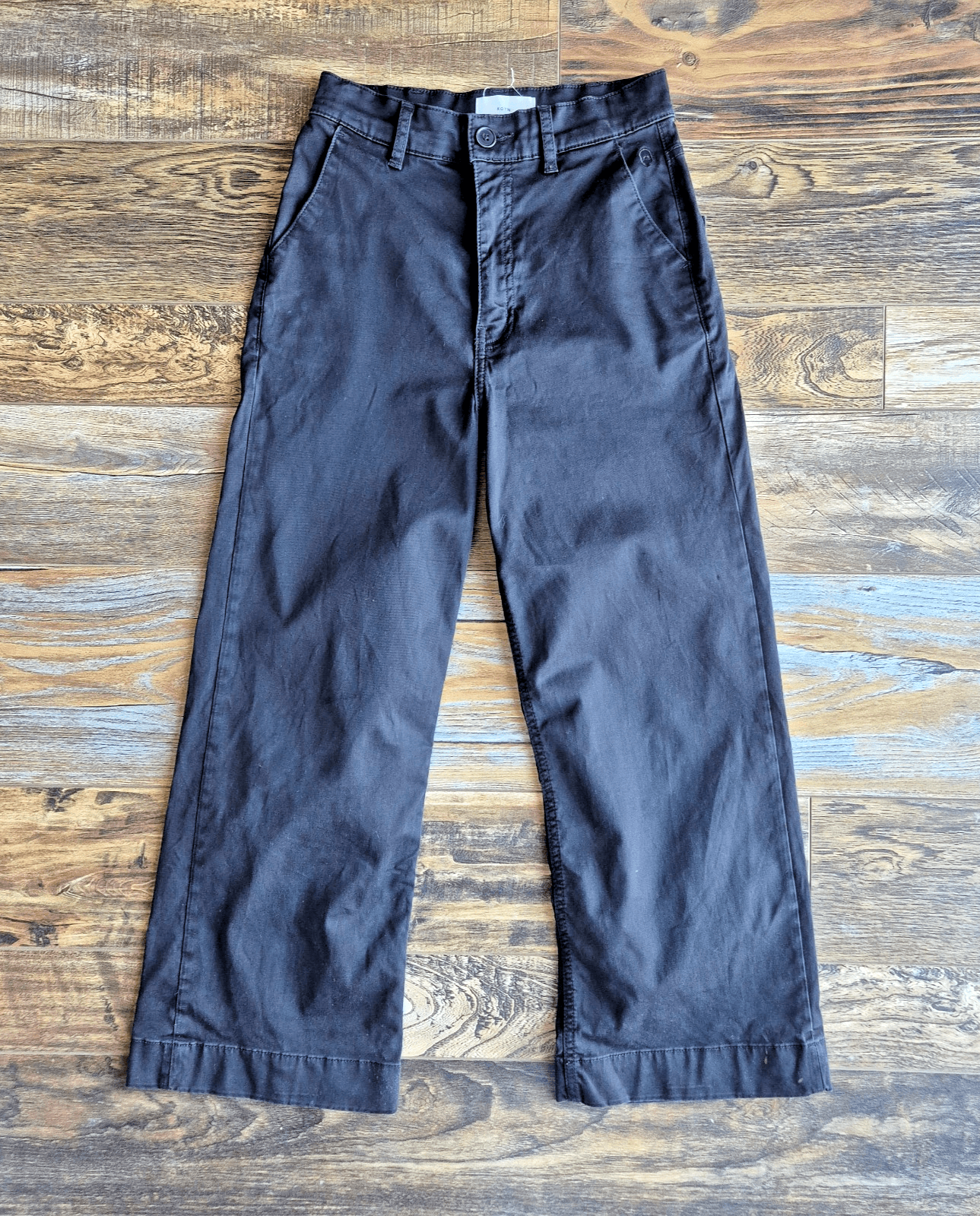KOTN Egyptian Cotton Straigh Wide-Leg Copped Pants Zip Pocket Black Women's 0
