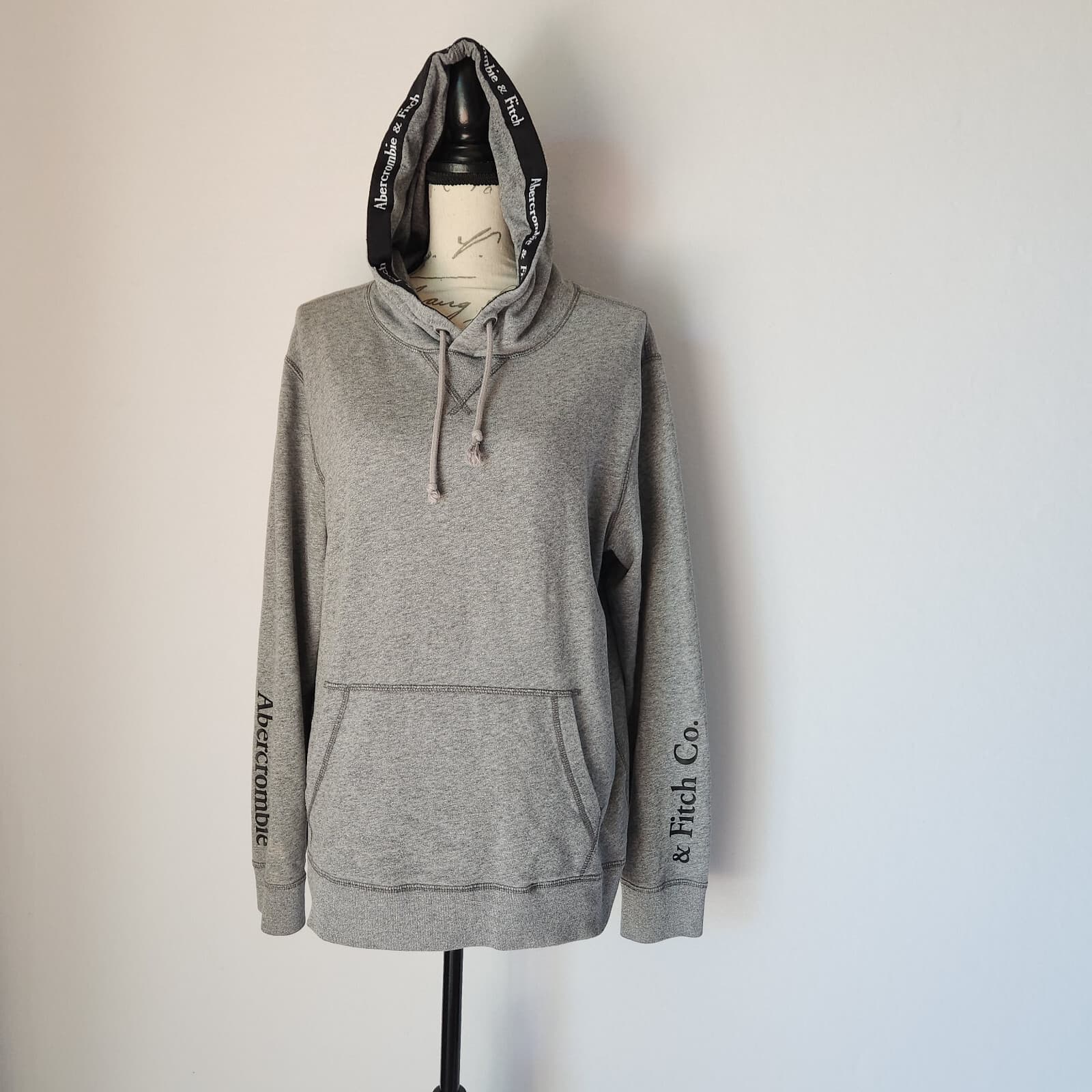 Abercrombie & Fitch Hooded Pullover Sweatshirt Pocket Long Sleeve Grey Unisex M