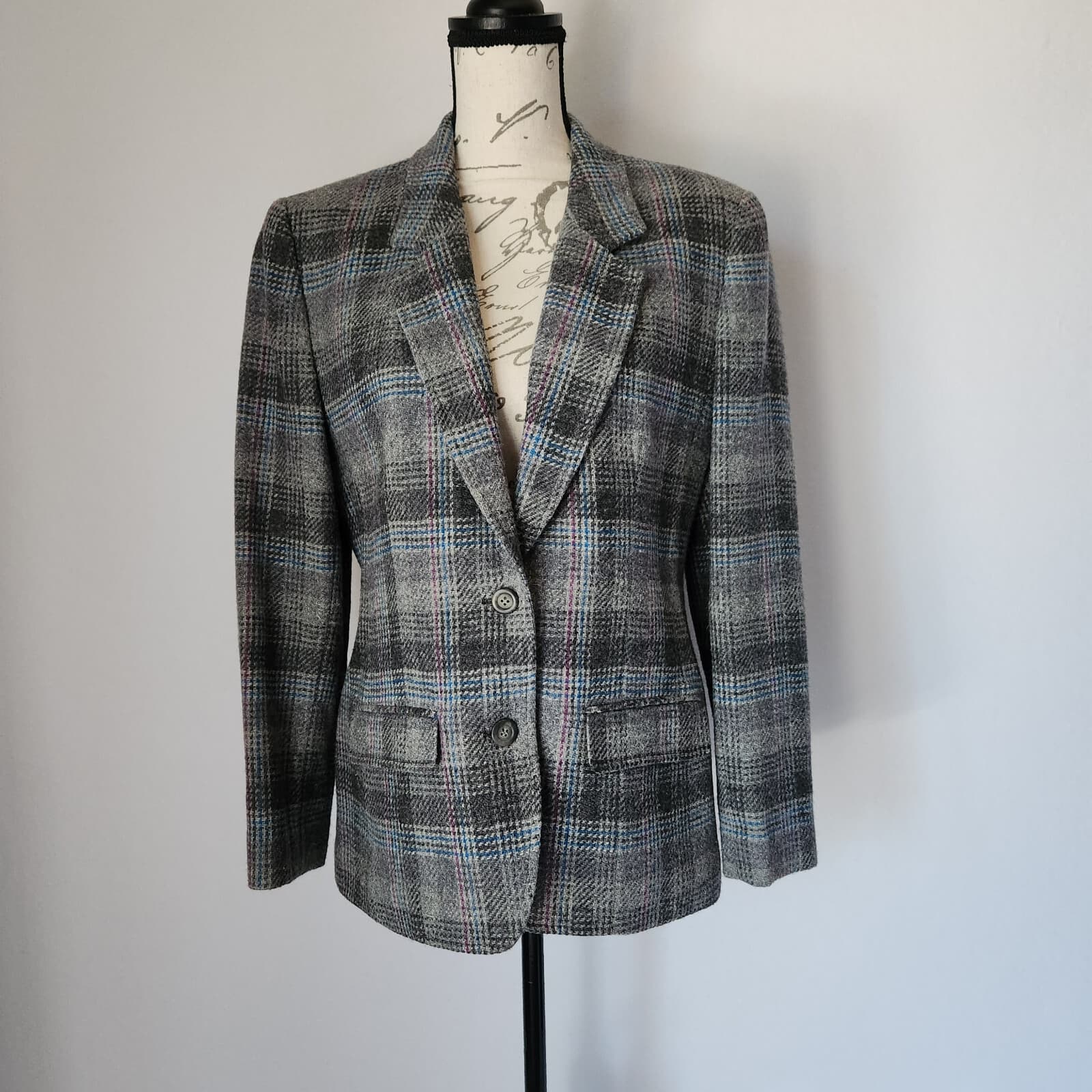 Vintage Pendleton 100% Virgin Wool Plaid Blazer 2-Button Lined Grey Women's 10