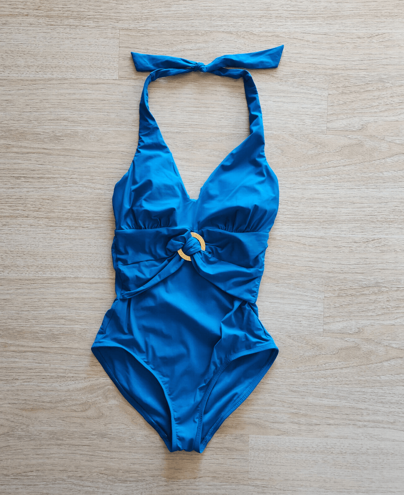 SPANX 2370 Belted Beauty Halter One-Piece Swimsuit Shaping Slimming Blue Sz.10