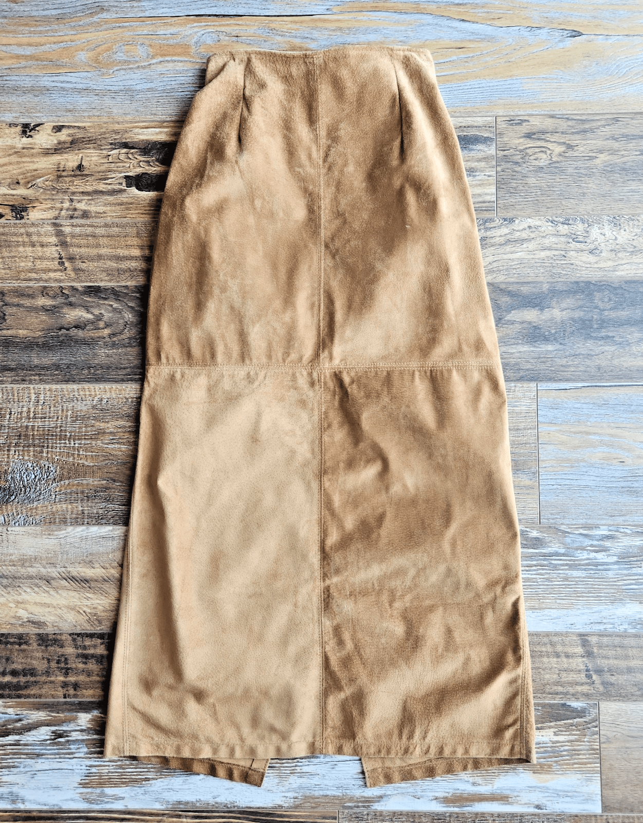 Vintage Double D Ranch Brown Suede Maxi Skirt Elastic-Waist Back-Slit Sz.S